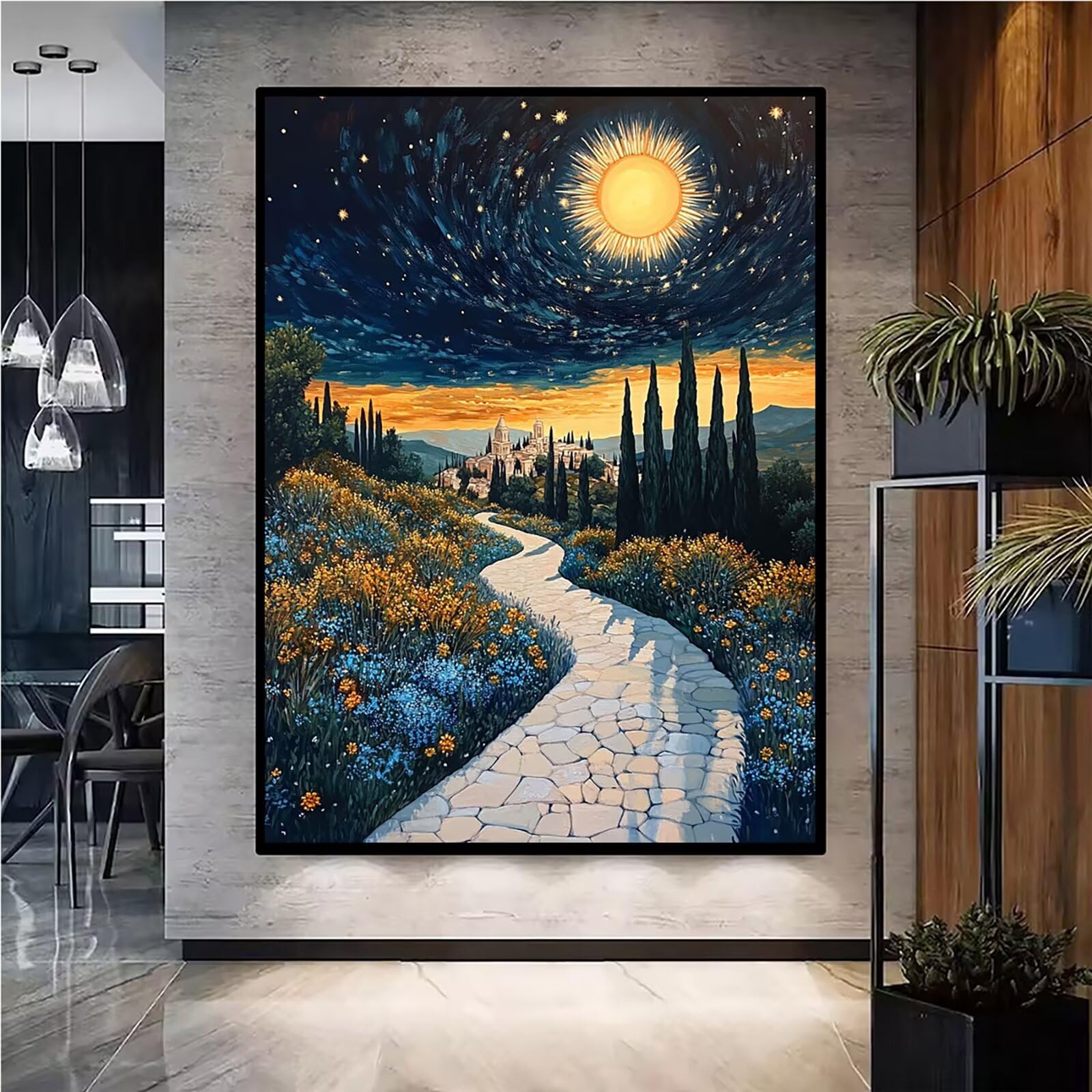Diamond Painting Kit Completo, Diamond Painting Paesaggio, 5D Pittura Diamante Kit Manualidades Adultos DIY Diamantini Crystal Art Disegni Ricamo Punto Croce Artigianale, 90x120cm Piccola Città j0-585