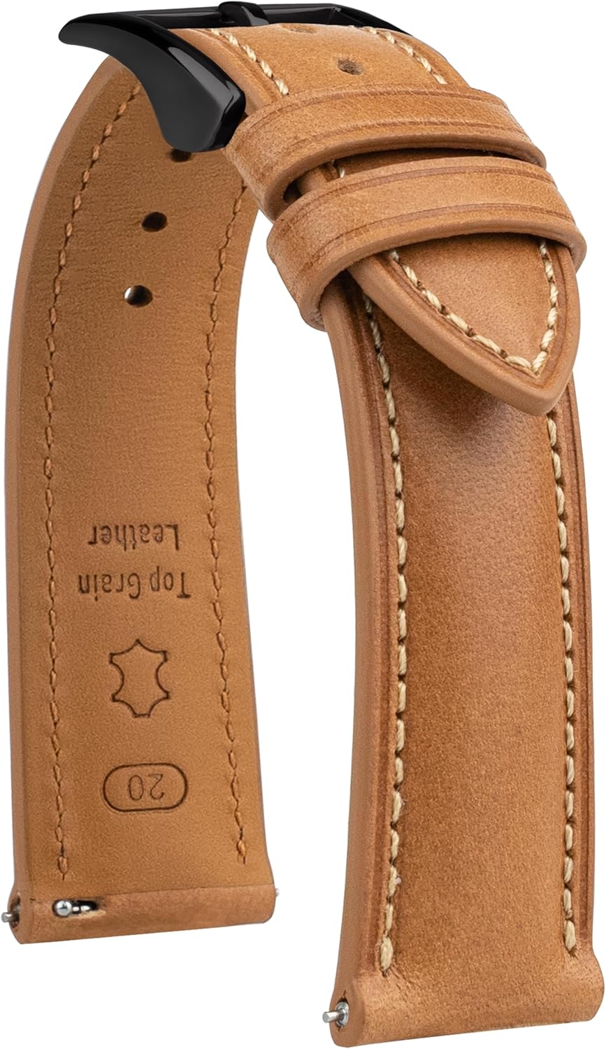 Tuscany Italian Leather Watch Band, Full Grain Vegetable Tanned Genuine Leather Strap, Quick Release Replacement Watch Band for Men and Women, Thick Soft Vintage18/19/20/21/22/24mm