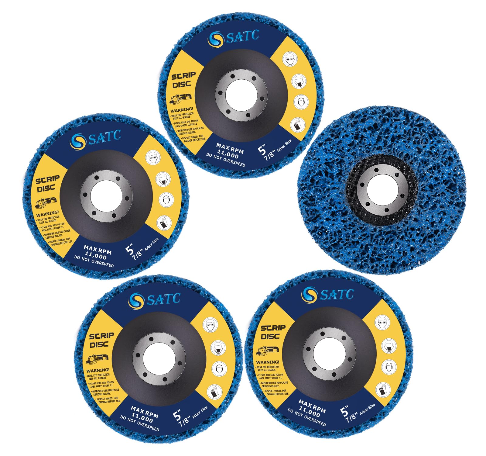 S SATC Strip Disc Blue 5” x 7/8” Stripping Wheel Premium Silicone Carbide Strip Disc for Angle Grinder-5 PCS