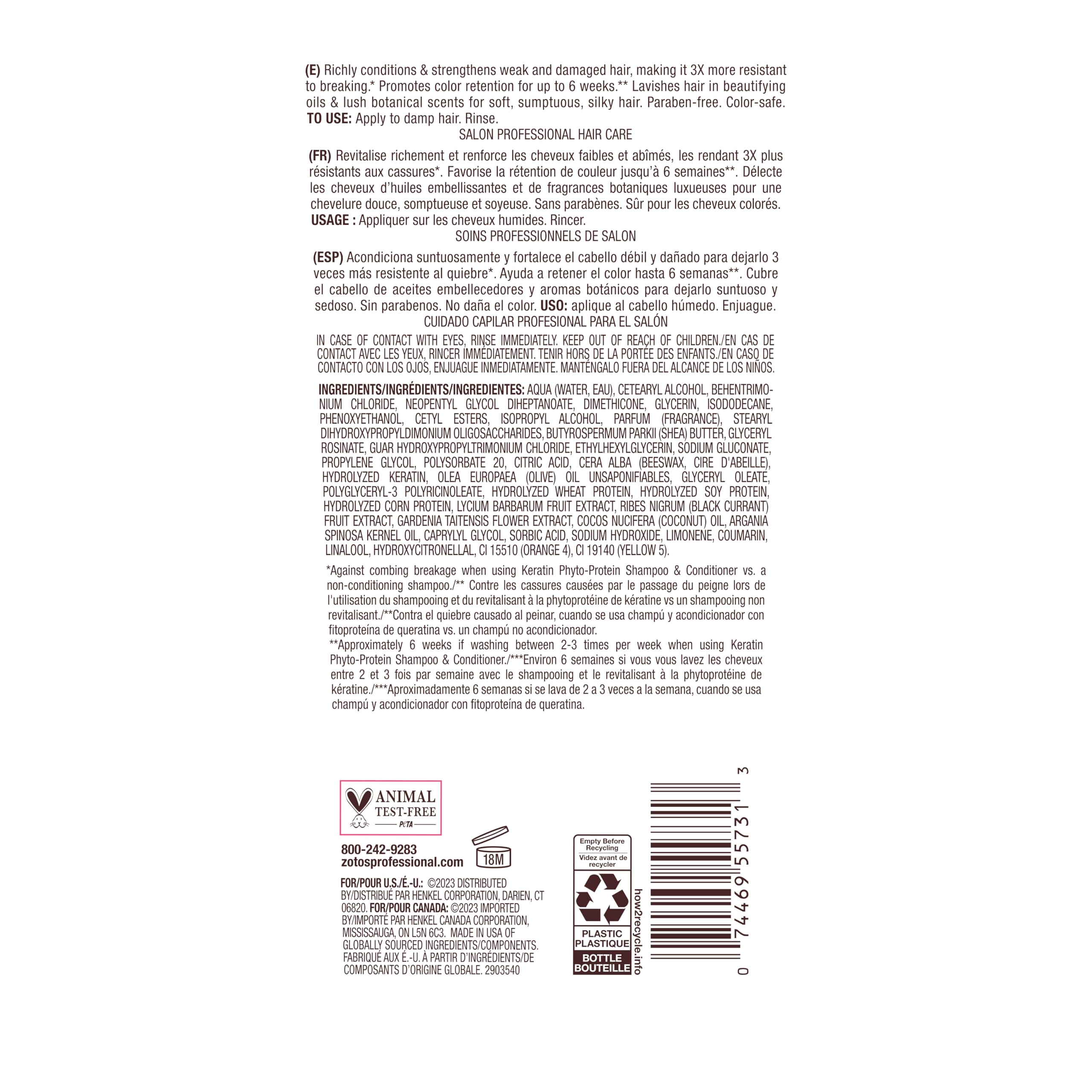 Bain de Terre Keratin Phyto-Protein Color Protect Strengthening Conditioner, Color-Safe Strengthening for Weak & Damaged Hair, Sulfate-Free, Paraben-Free
