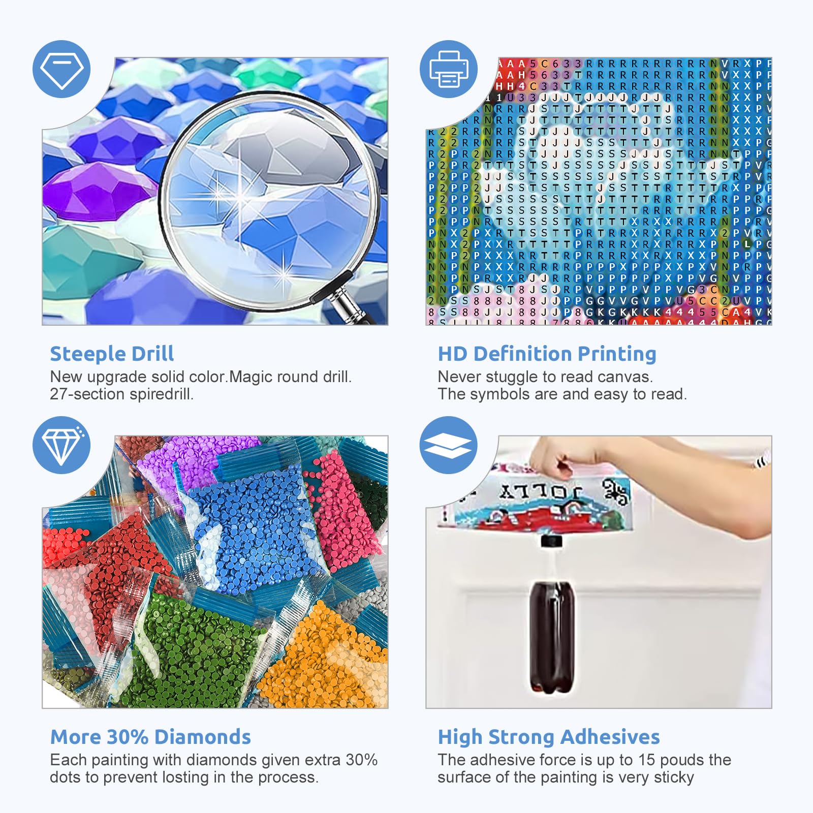 Diamond Painting Grandi Dimensioni, DIY 5D Diamond Painting Fiore, Orso, Disegni con Perline da Attaccare Painting by Numbers Diamonds, Pittura con Cristalli Cross Stitch Kit per Deco 60x120cm C407