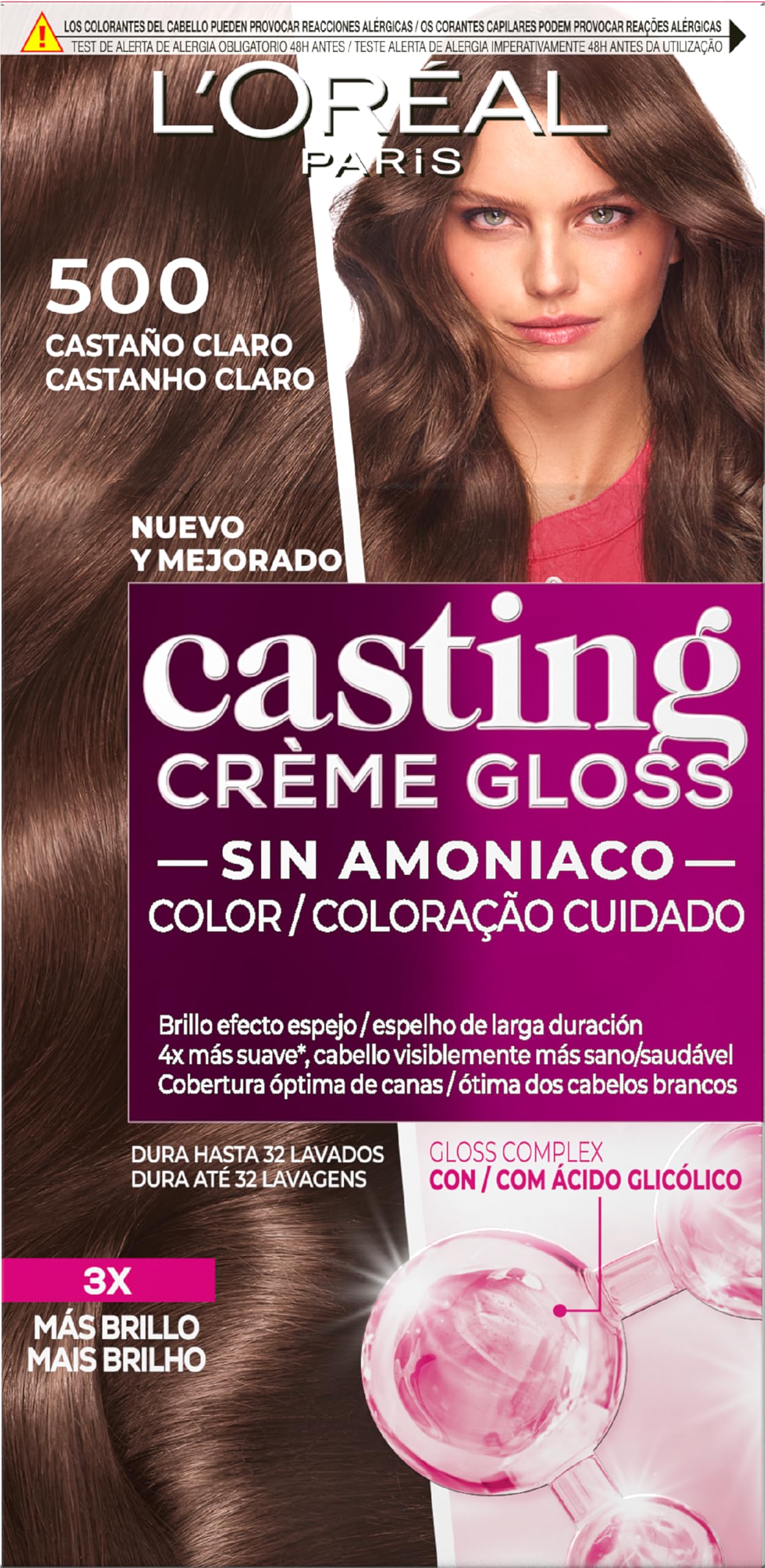 L'Oreal Paris Casting Créme Gloss Coloración Sin Amoniaco, Tono: 500 Castaño Claro, El embalaje puede variar
