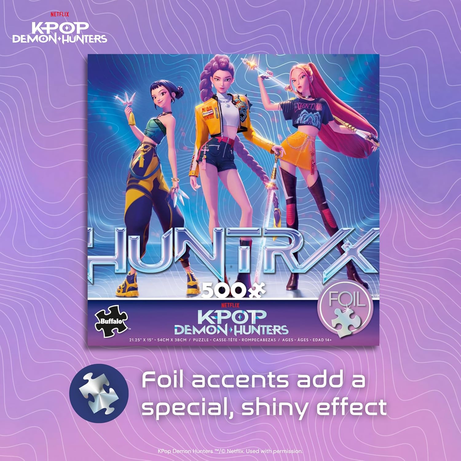 Buffalo Games – Kpop Demon Hunters - for The Fans - 500 Piece Foil-Finish Jigsaw Puzzle - Colorful Puzzles for Adults – Precision-Cut Pieces, Beautiful Artwork, and Hours of Fun