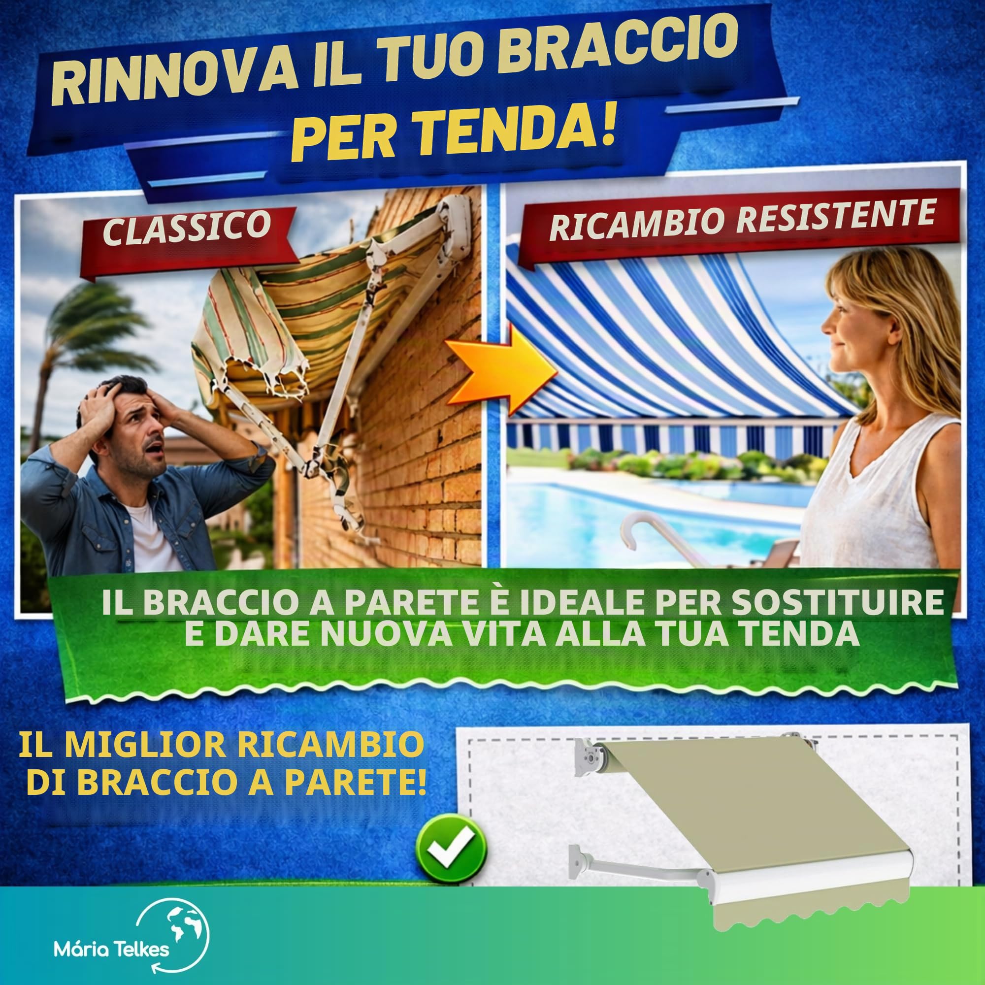 Set di bracci per tenda da sole bianco, punto dritto, 100 cm, bracci per parete, finestra, balcone, esterno, ricambio resistente, tenda in alluminio laccato ad alta durata (100 cm, bianco)