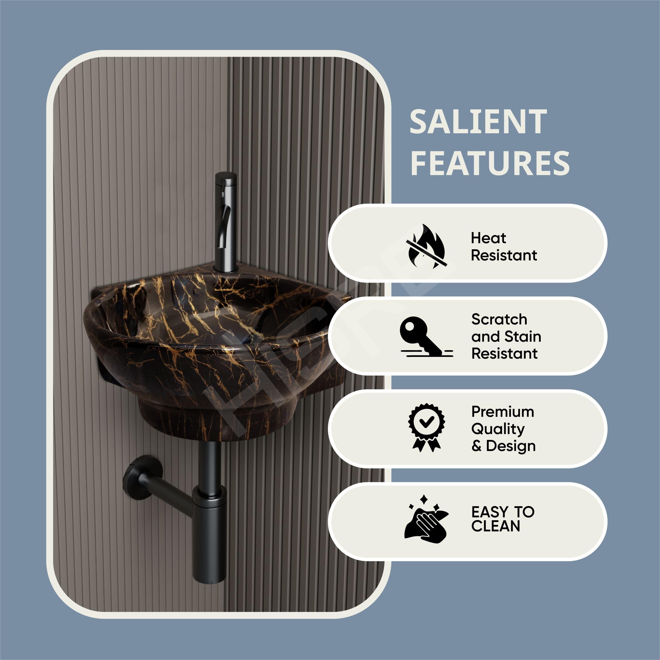 HISRE Wall Mounted Wash Basin for Bathroom | Ceramic Wash Basin Wall Hung Small Corner Wash Basin/Sink (Style - A), photo 3 of 5