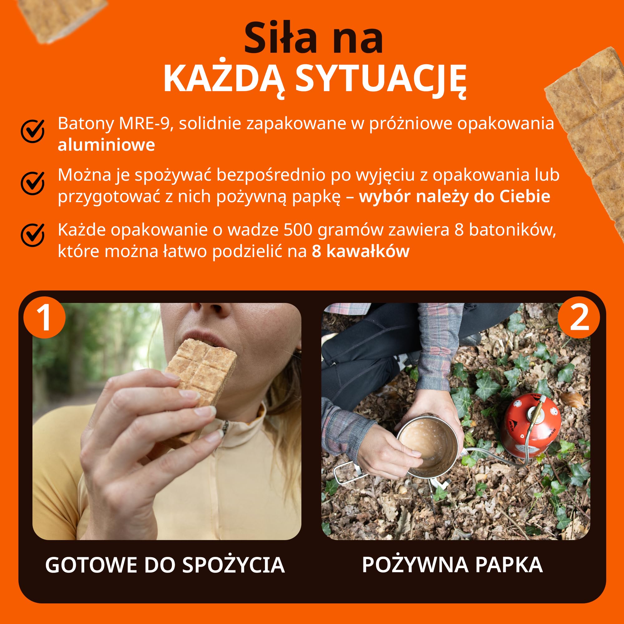 Allprepare MRE-9 | 24-dniowa racja awaryjna | 20-letni okres przydatności do spożycia | dodatkowe witaminy | 24x500g żywność awaryjna