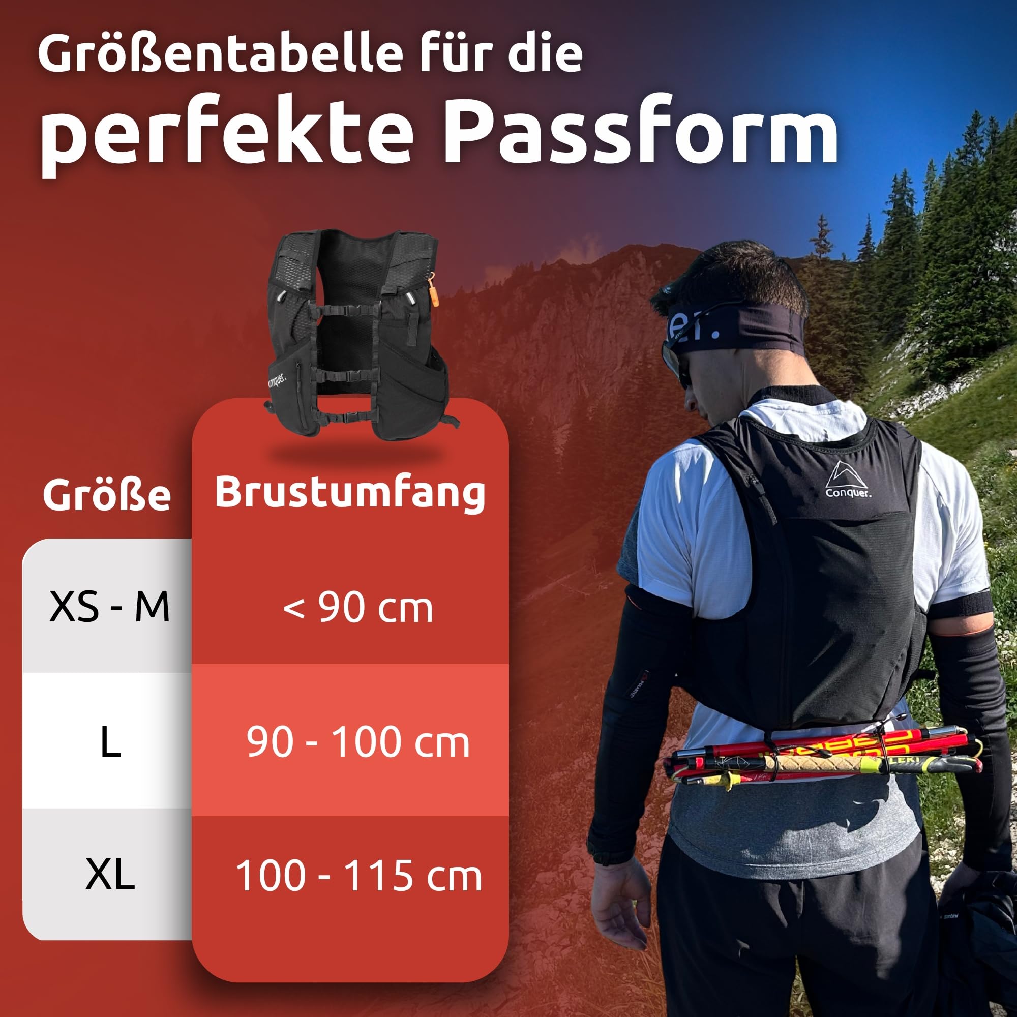 Conquer Laufweste 5L Herren Damen Ultraleichte Trinkweste Trailrunning Joggen Trinkrucksack Soft Flask Fächer Trinkblasen-kompatibel Handytasche Running Vest Marathon