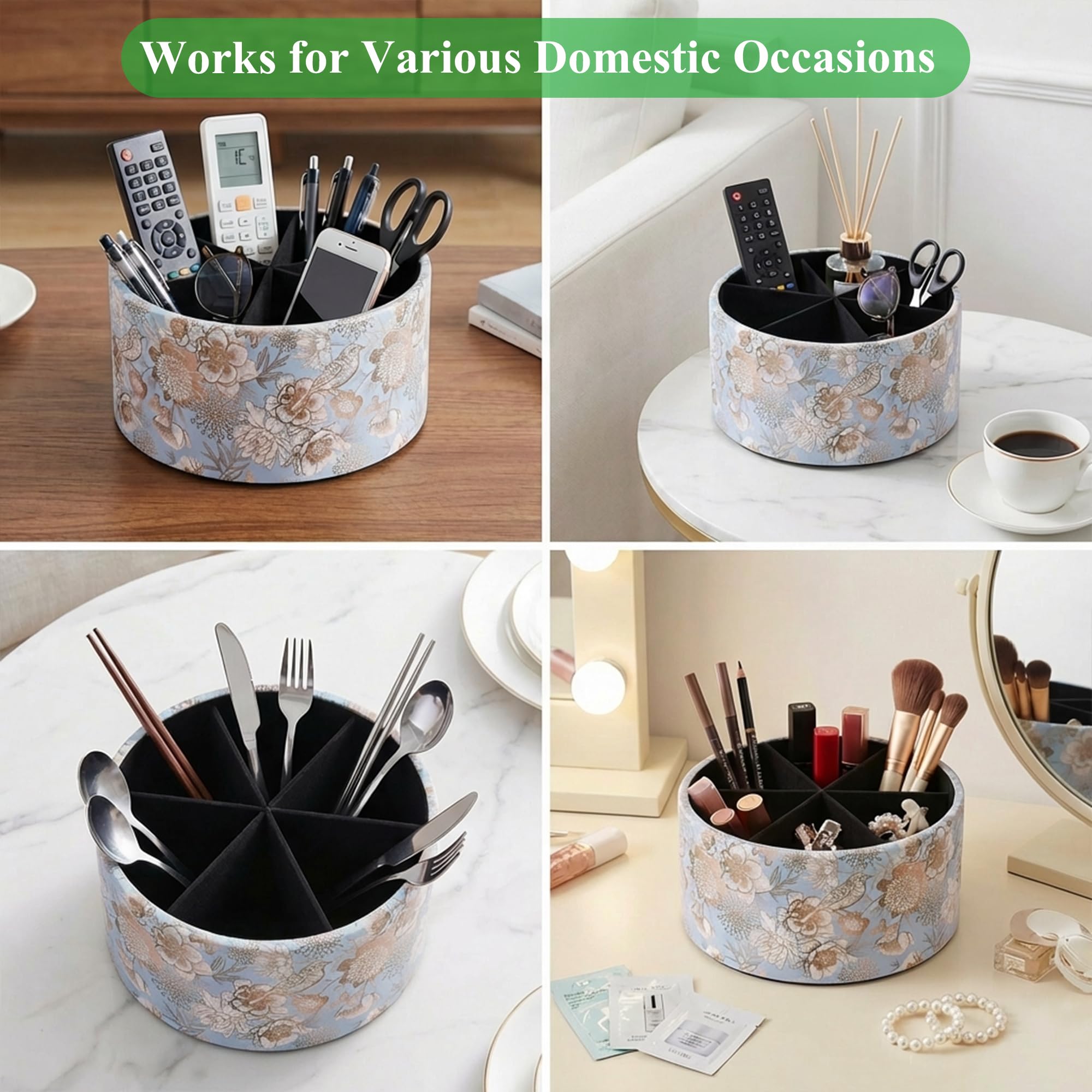 Organizer da scrivania girevole a 360, multifunzionale, girevole per penne, organizer da scrivania a 6 scomparti, portapenne (1B, uccellino blu)