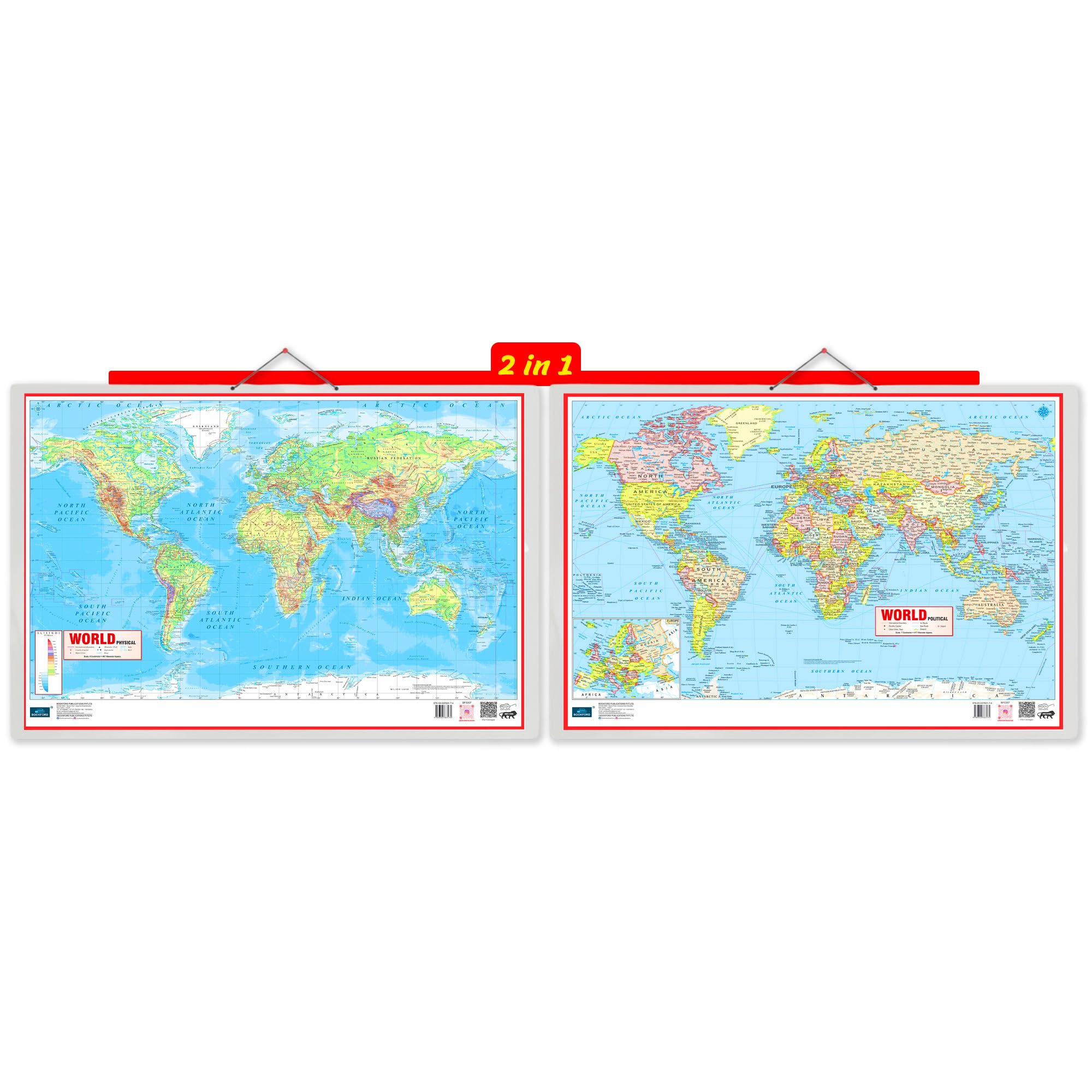 World Political & Physical Map 2 in 1 Big Chart Educational Chart For Kids front back - Wall Hanging Map Chart For Aspirant UPSC and other Competitive exams(20x30)