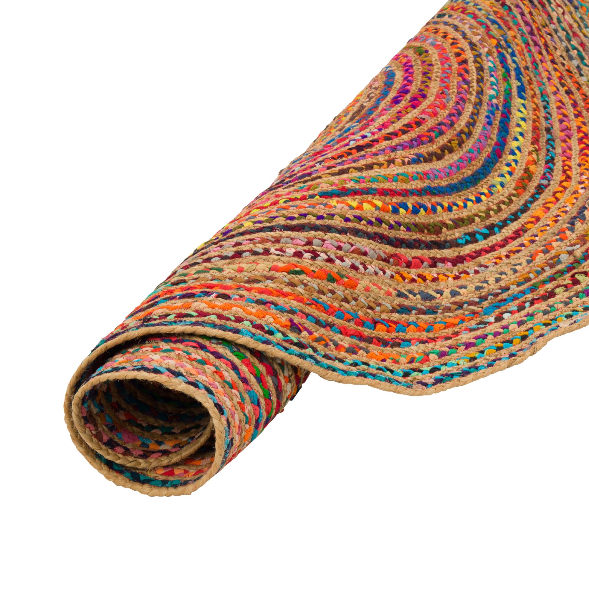 Pergamon Runder Jute Teppich Salsa Bunt mit Baumwolle - Handgefertigt aus strapazierfähiger Naturfaser - Schlichtes Design mit geflochtenem Muster - Verschiedene Größen verfügbar