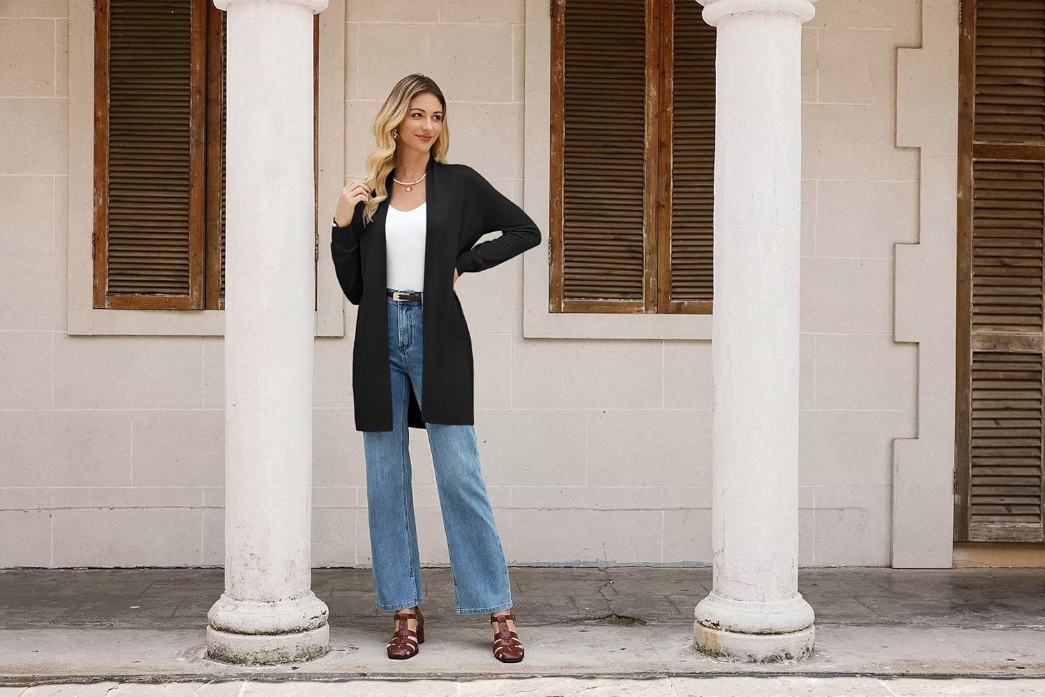 GRACE KARIN Women's Long Cardigan Sweater Open Front Classic Knitted Lightweight Sweater Coat with Pockets - Image 8