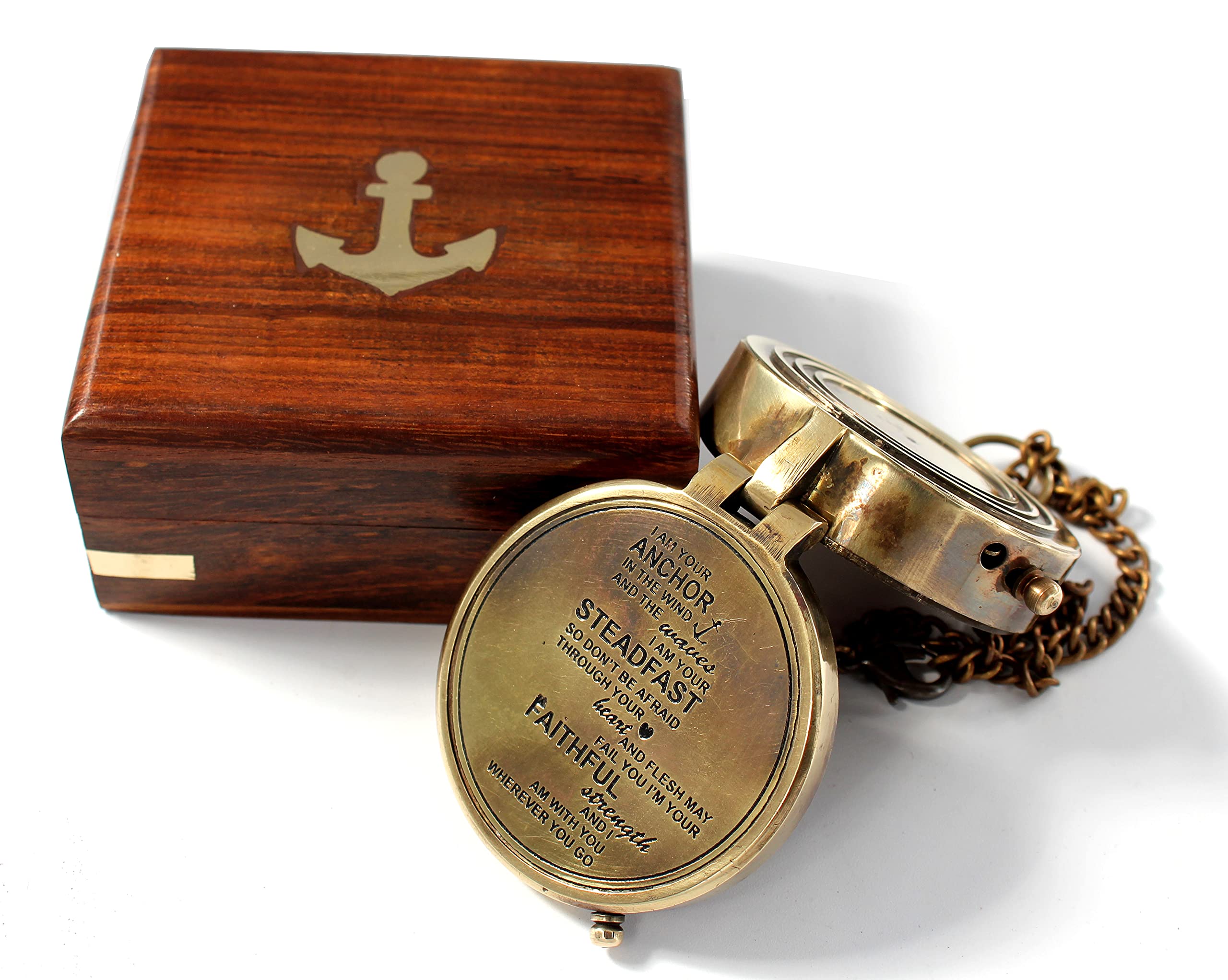 KRAFTBAZAR Brújula grabada con texto en inglés "I am Your Anchor, Faithful, Strength", ideas de regalo de confirmación, regalos de bautizo.