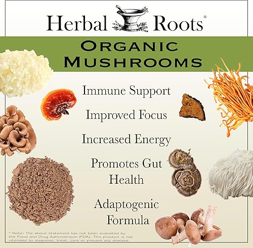 Miniatura 3 de Herbal Roots Cápsulas de suplemento de hongos  Mezcla de 8 hongos orgánicos  Cola de pavo, melena de león, shiitake, cordyceps, reishi, chaga,