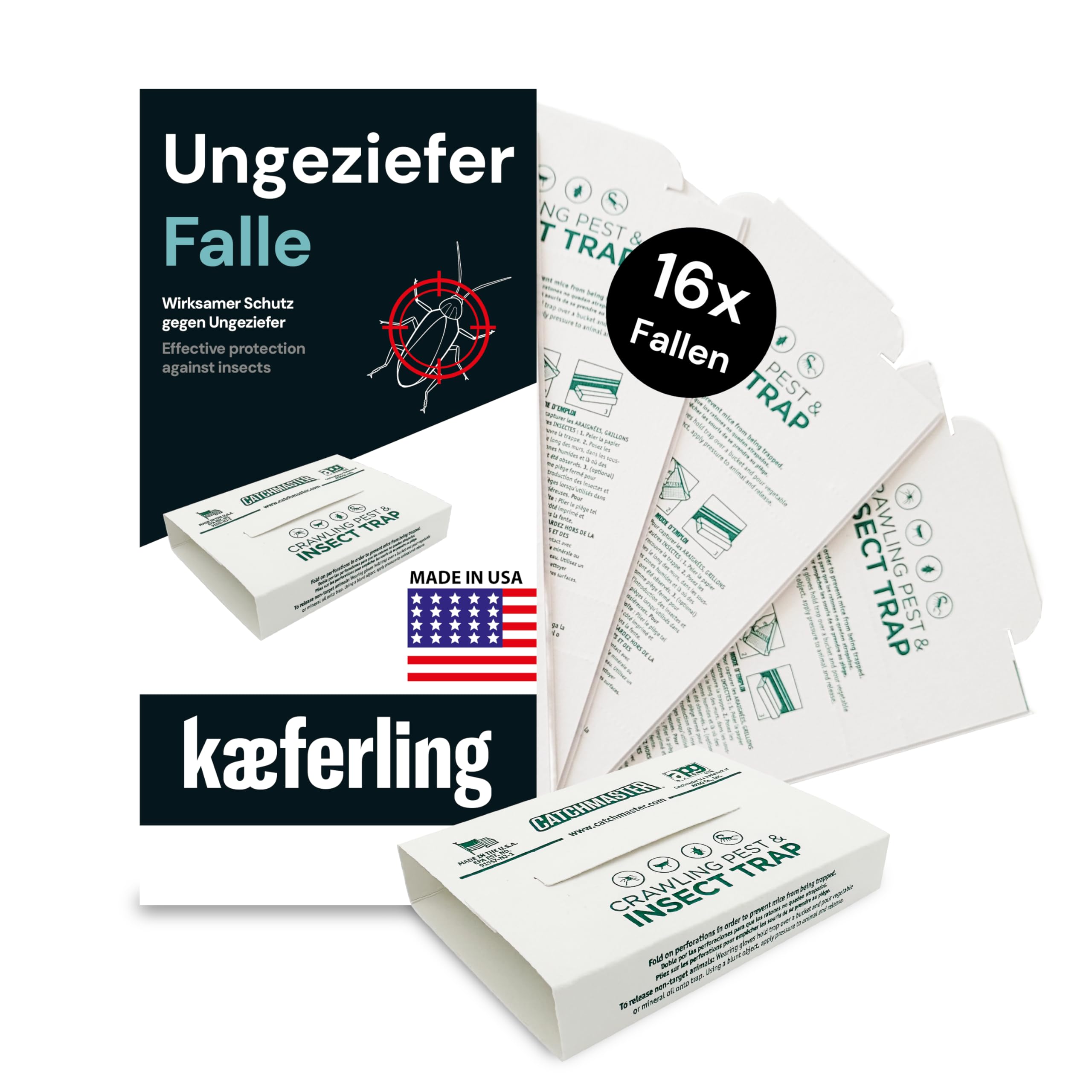 Catchmaster Universal Ungeziefer Falle zur Bedarfsermittlung & Monitoring 16 Fallen - für Silberfische, Schaben und Spinnen