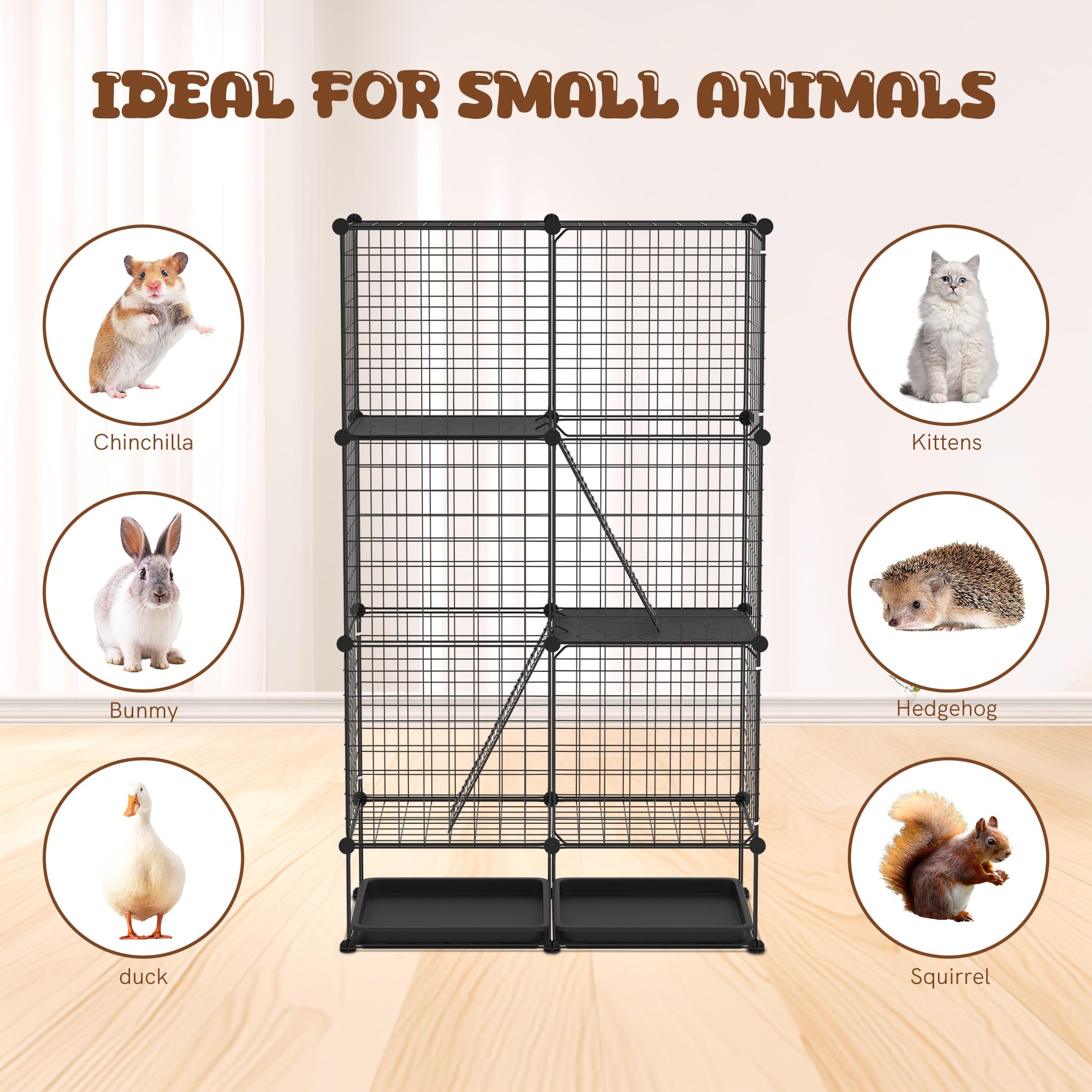 FIVMEN Parque para gatos de 3 pisos extraíble, 74 x 37 x 126 cm con 2 escaleras y jaula grande