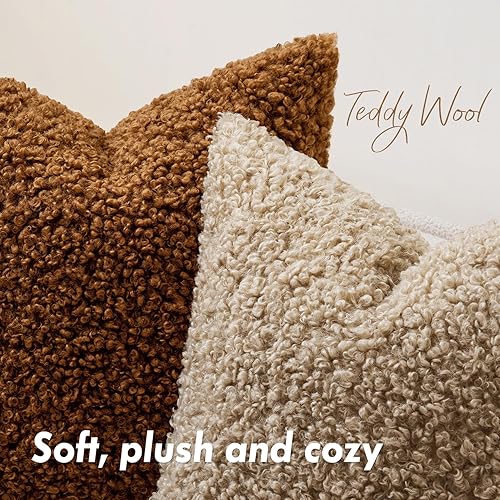 Miniatura 5 de Woaboy Juego de 2 fundas de almohada de piel sintética de 20 x 20 pulgadas, diseño de boucle neutro, decorativas, sherpa, mullidas, cojines de