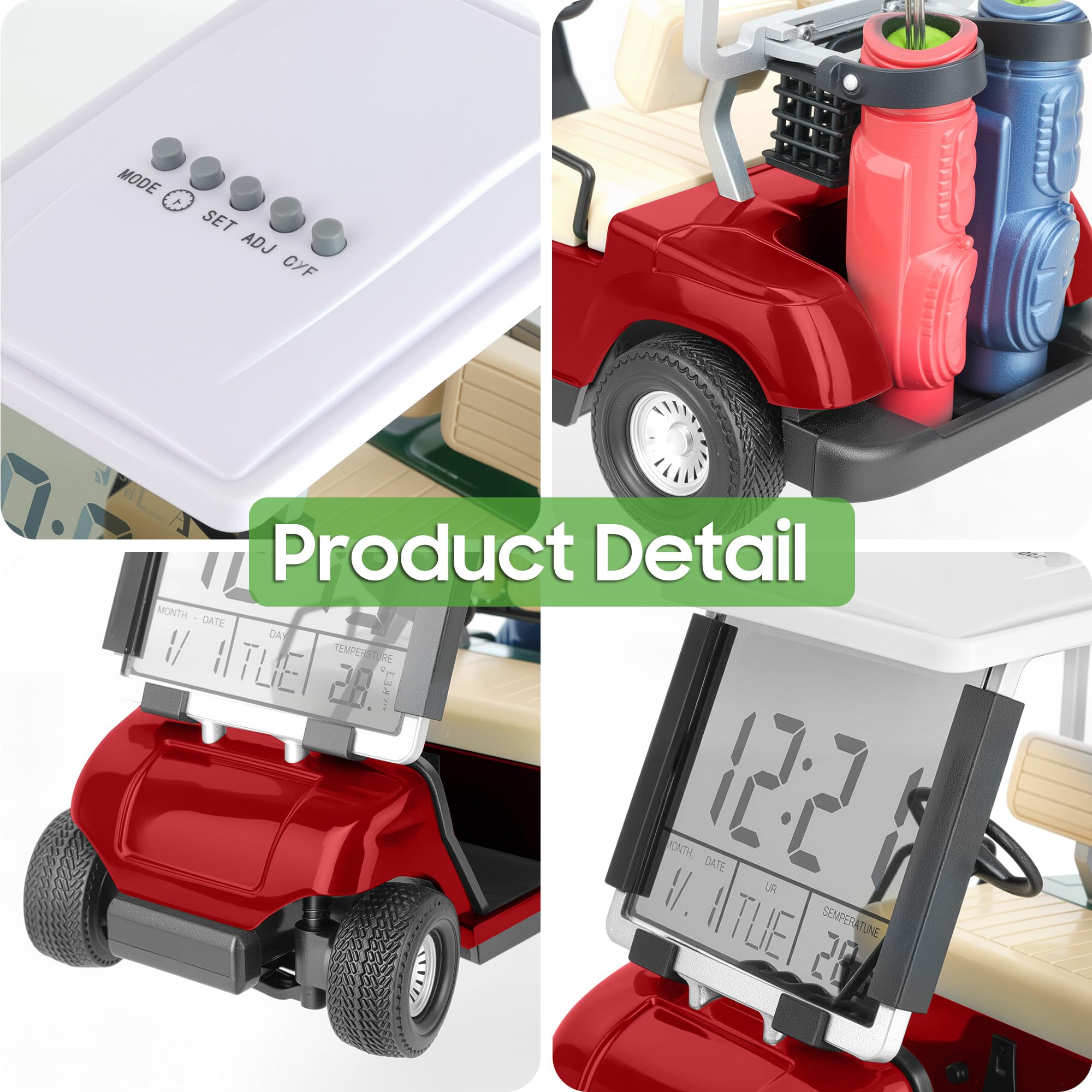 10L0L Réveil avec affichage LCD pour mini voiturette de golf, cadeau pour hommes, fans de golf, souvenir de course de qualité supérieure (rouge)