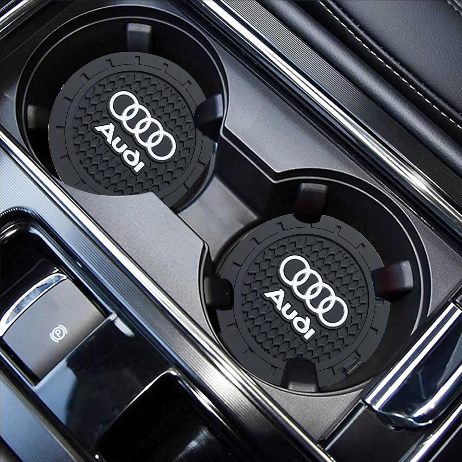 Car Cup Holder Coaster for Audi Recessed Silicone Cupholder Coaster Interior Accessories 2.75in 2Pieces Black - Image 2