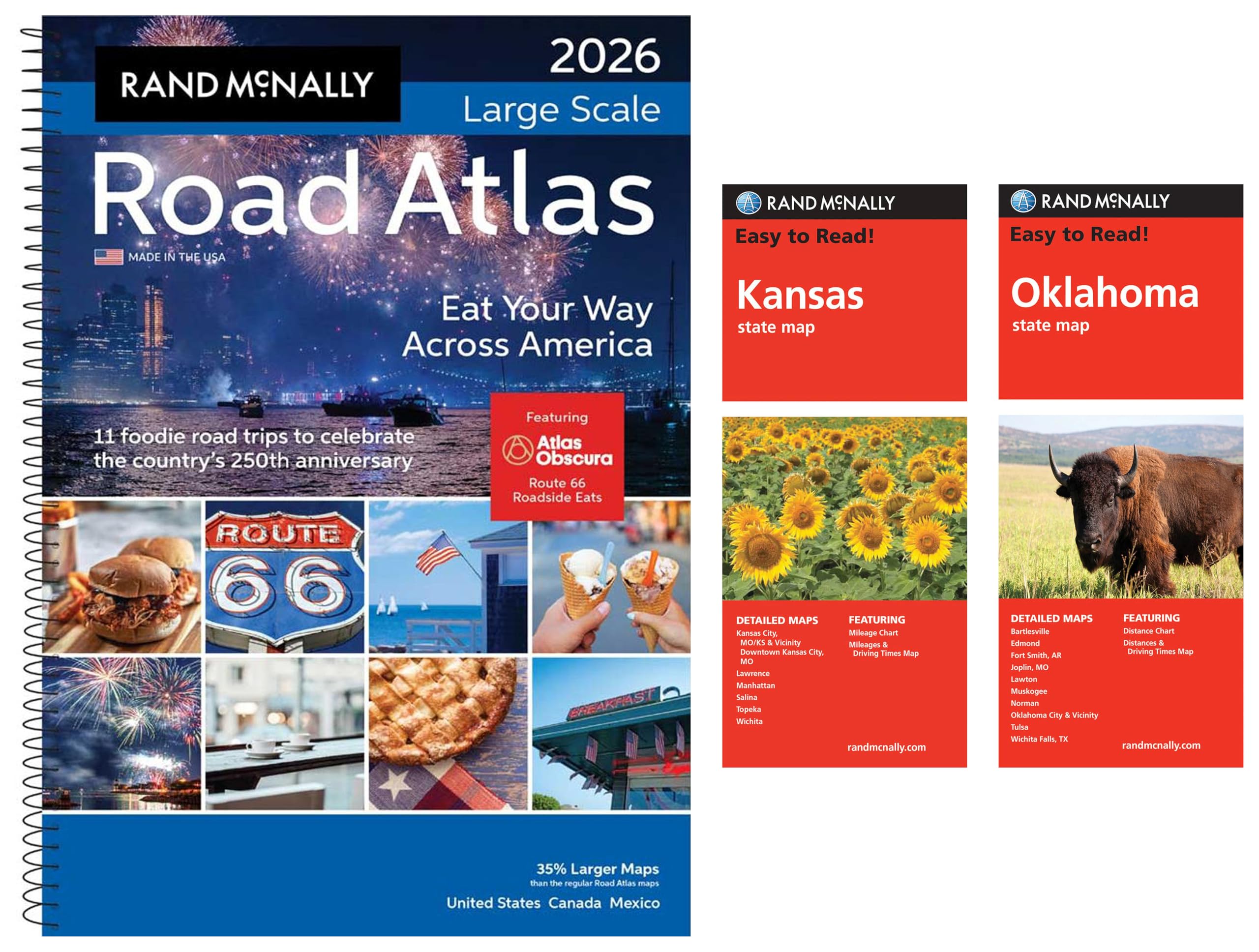 2026 Large Scale Road Atlas with Easy to Read Kansas & Oklahoma State Maps