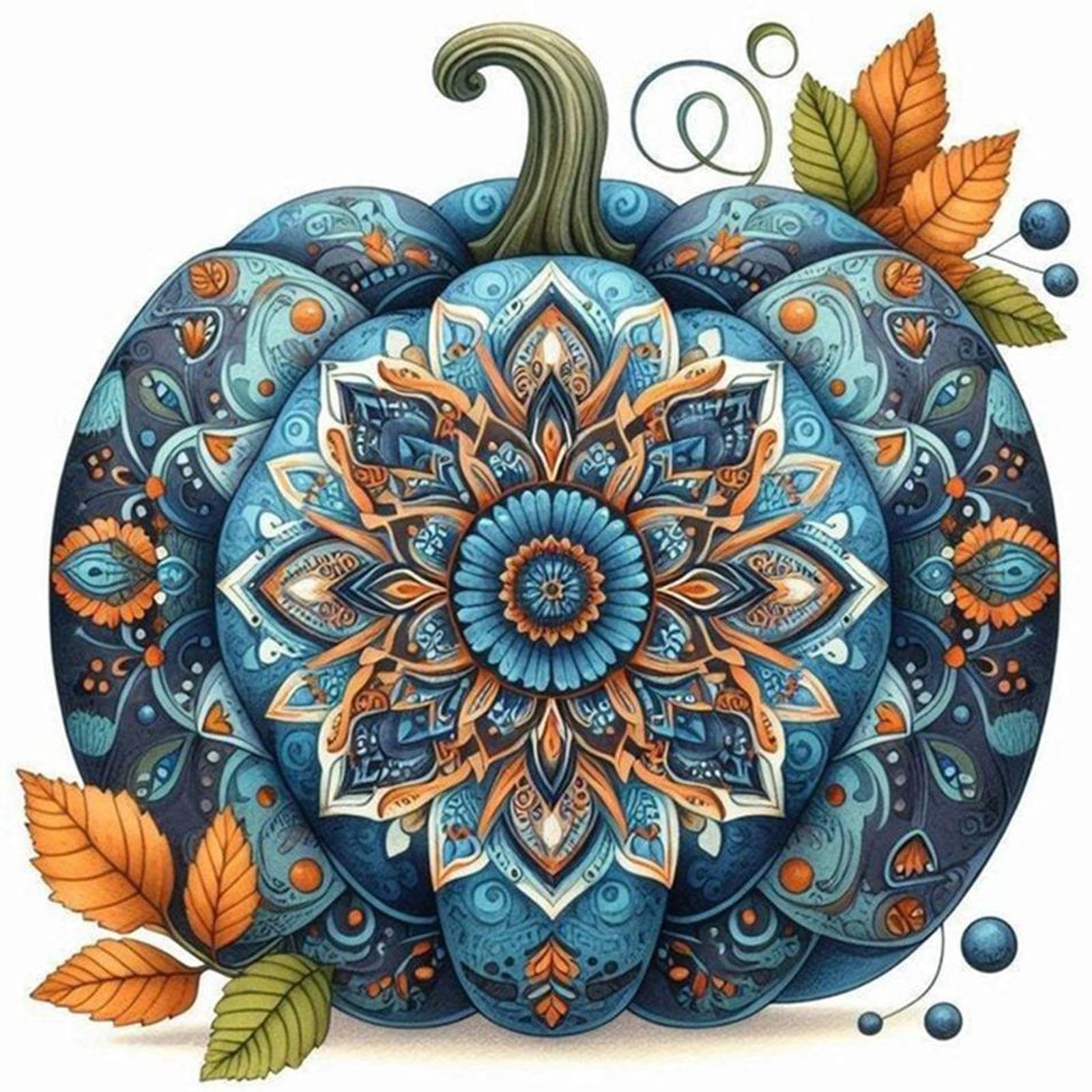 CLBDRESS Autumn Mandala Pumpkin Full 14CT 2 Strands DIY Counted Embroidery Needlepoint Starter Kits 15.75x15.75inch Cross Stitch Patterns Arts Craft Kits for Beginners Adults Home Decor
