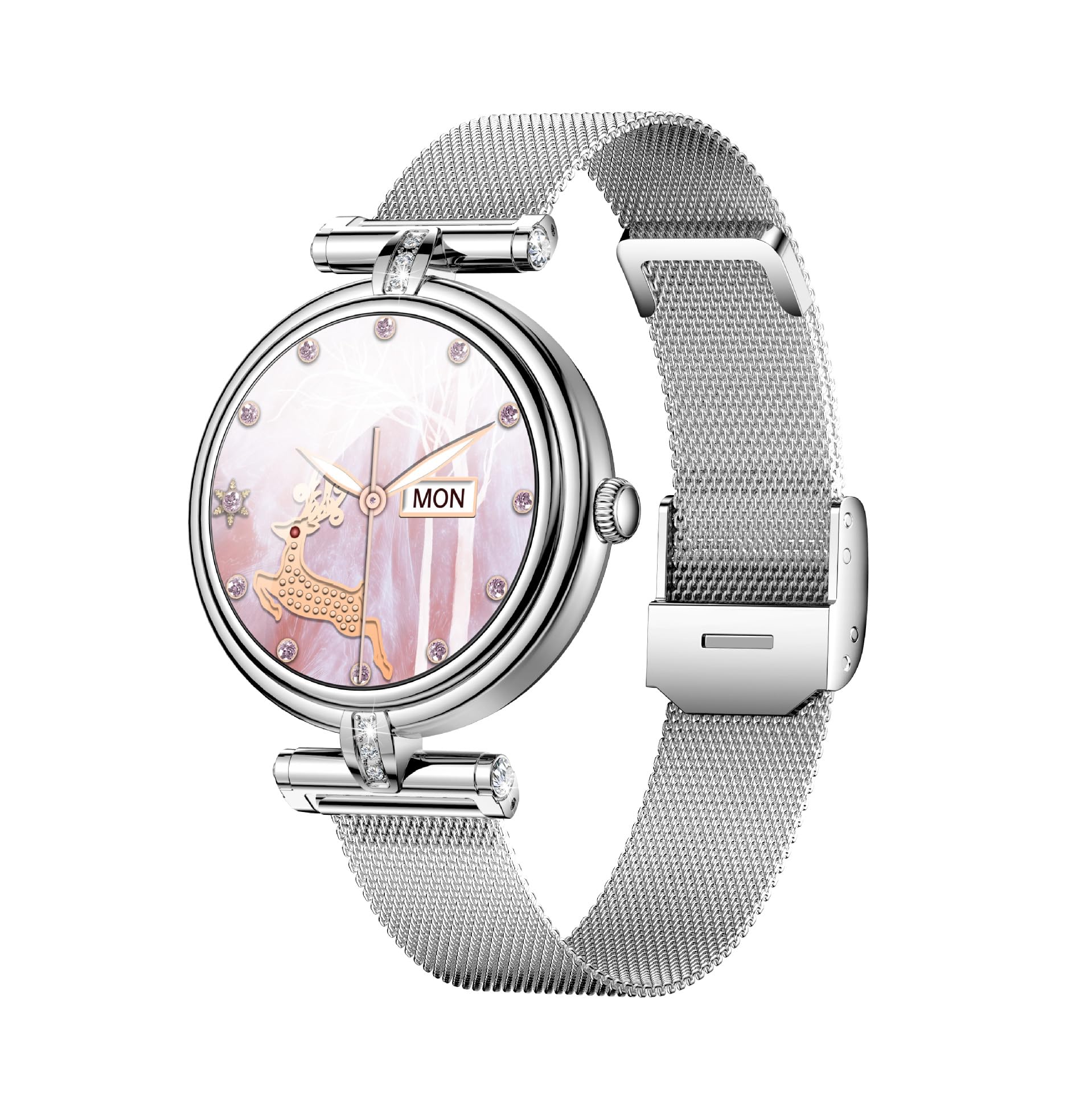 AK62 Smartwatch, zegarek sportowy Bluetooth, rozmawiające tętno, monitorowanie snu, krokomierz, okrągły zegarek damski (srebrzysty B)