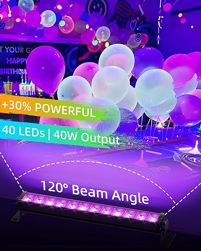 Miniatura 2 de YIAYETOG Barra de luz LED negra impermeable de 120 W con cable de 10 pies e interruptor, luz de inundación de luz negra IP66 para Halloween, fiesta