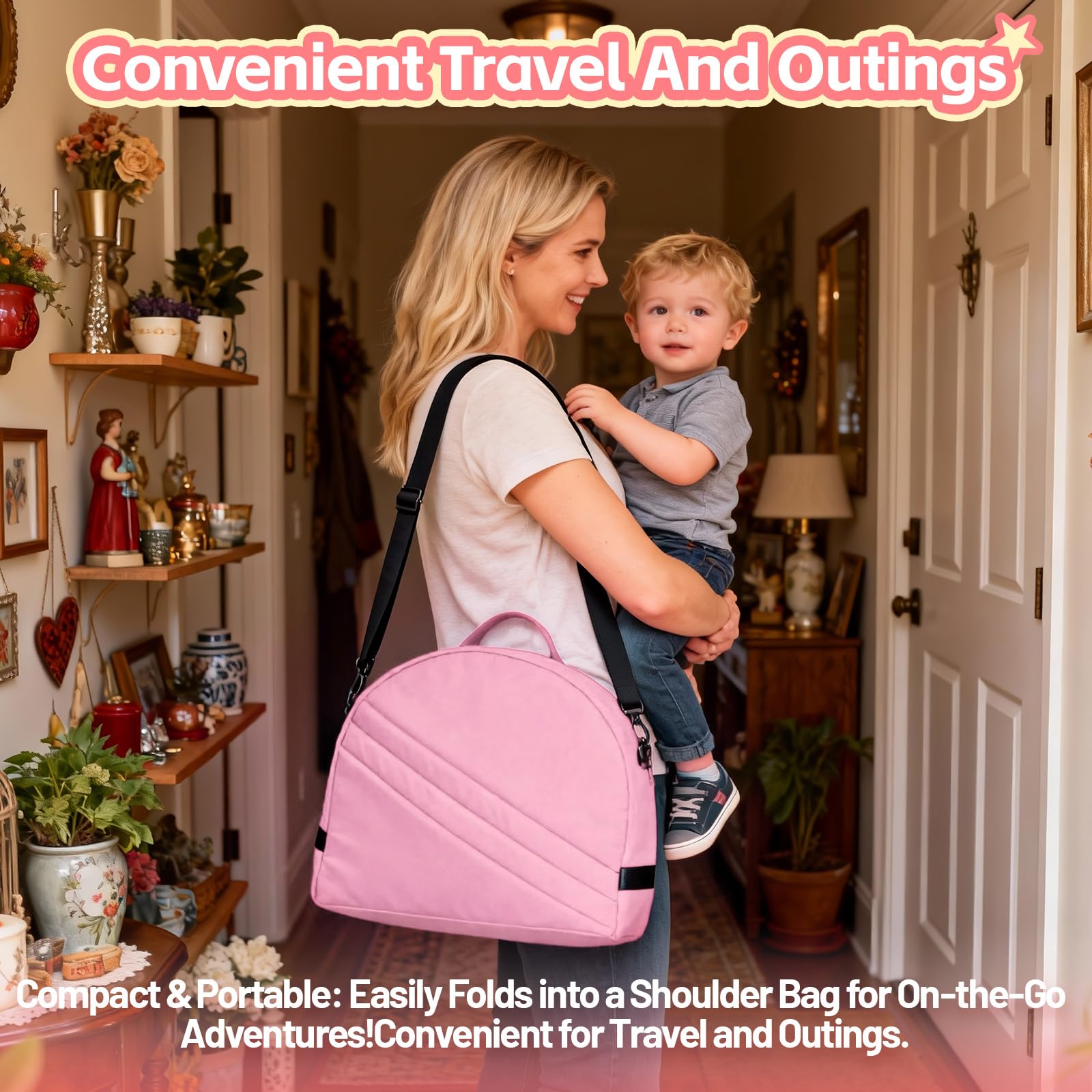 Baby Nest,Baby Bettchen Nest, atmungsaktiver Babylounger,Portable Baby Reisebett mit Moskitohaube – Inklusive Matratze & Tragetasche – Leicht & Kompakt (Rosa)