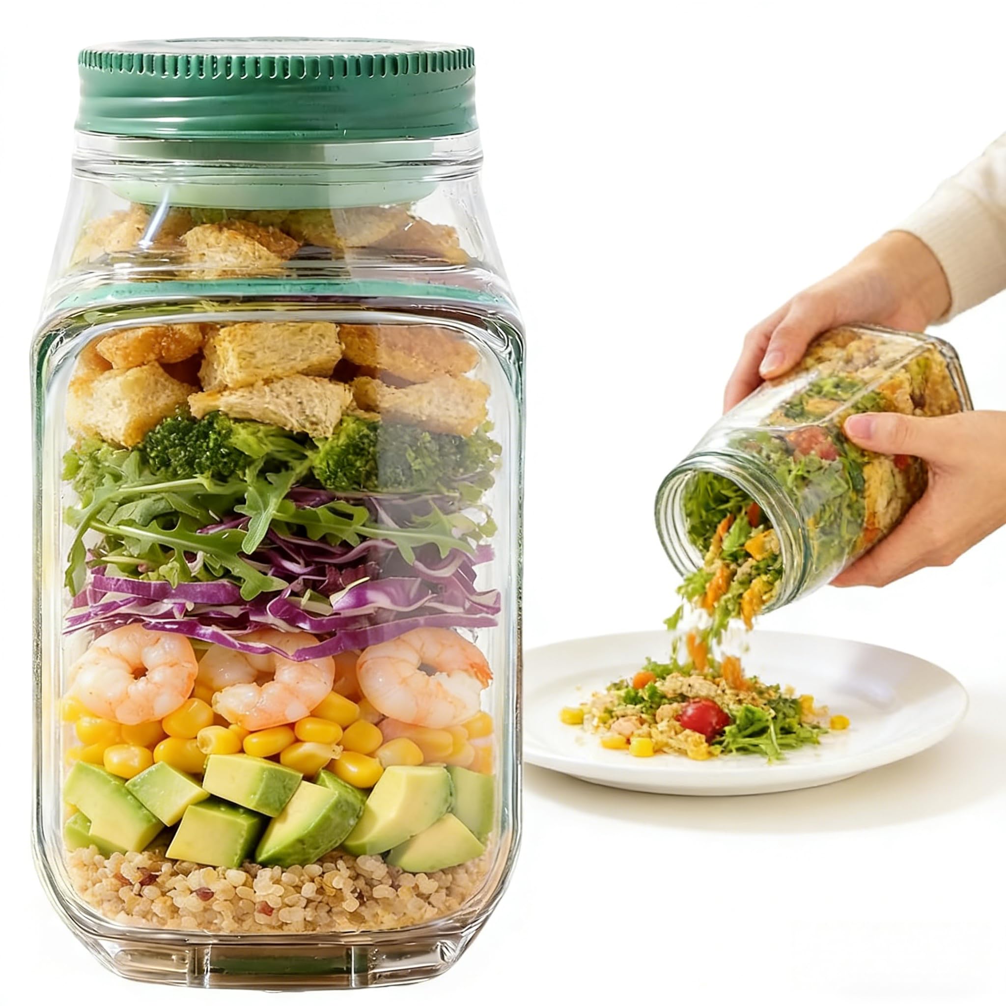Green 1Pc The Original Salad Pod, Portable Salad Container With Leakproof Dressing Compartment, Meal Prep Container For Home, Outdoor & Travel (1Pcs)
