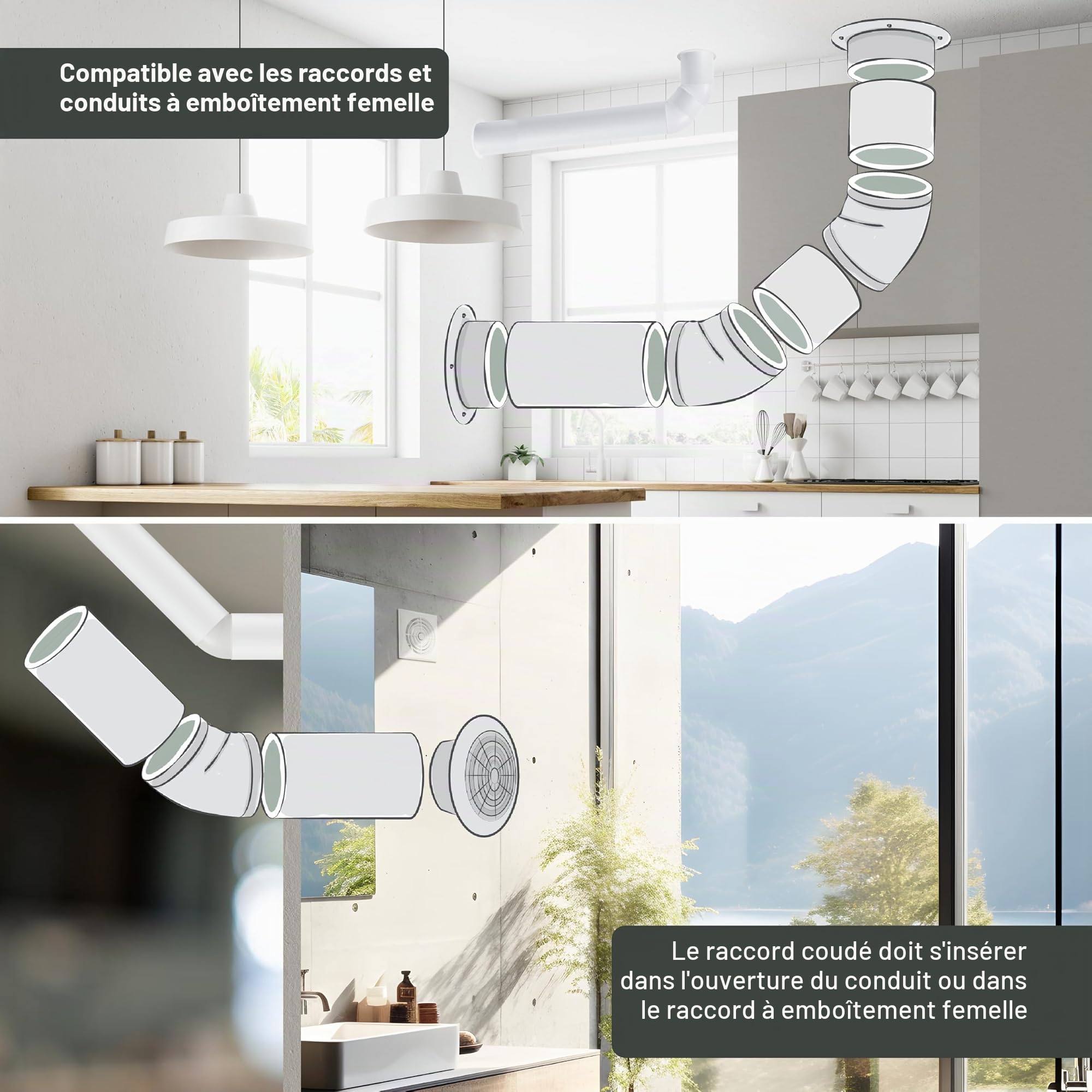 Vent Systems Coude de 150 mm de diamètre - Raccord de tuyau à 45 degrés - Tuyau de ventilation flexible en plastique ABS