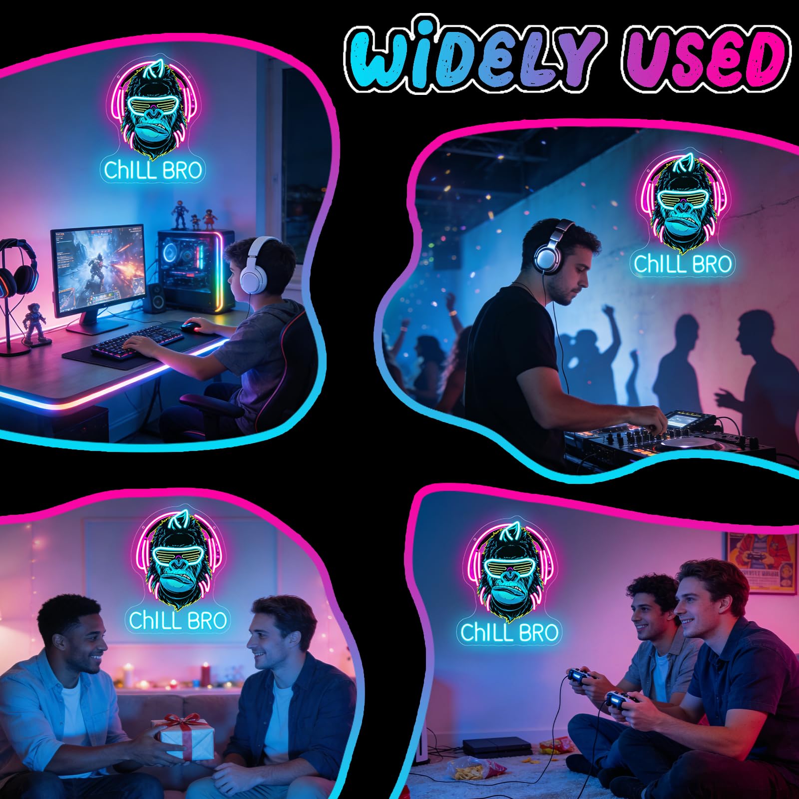 Chill Bro Gaming Headset Neon Schild Für Wanddekoration,Gorilla Neon Schild,Gaming Zone LED Schilder Für Spielzimmer,Gaming Zubehör Deko,Gaming Dekor,Tolles Gamer Geschenk Für Teenager,Jungen