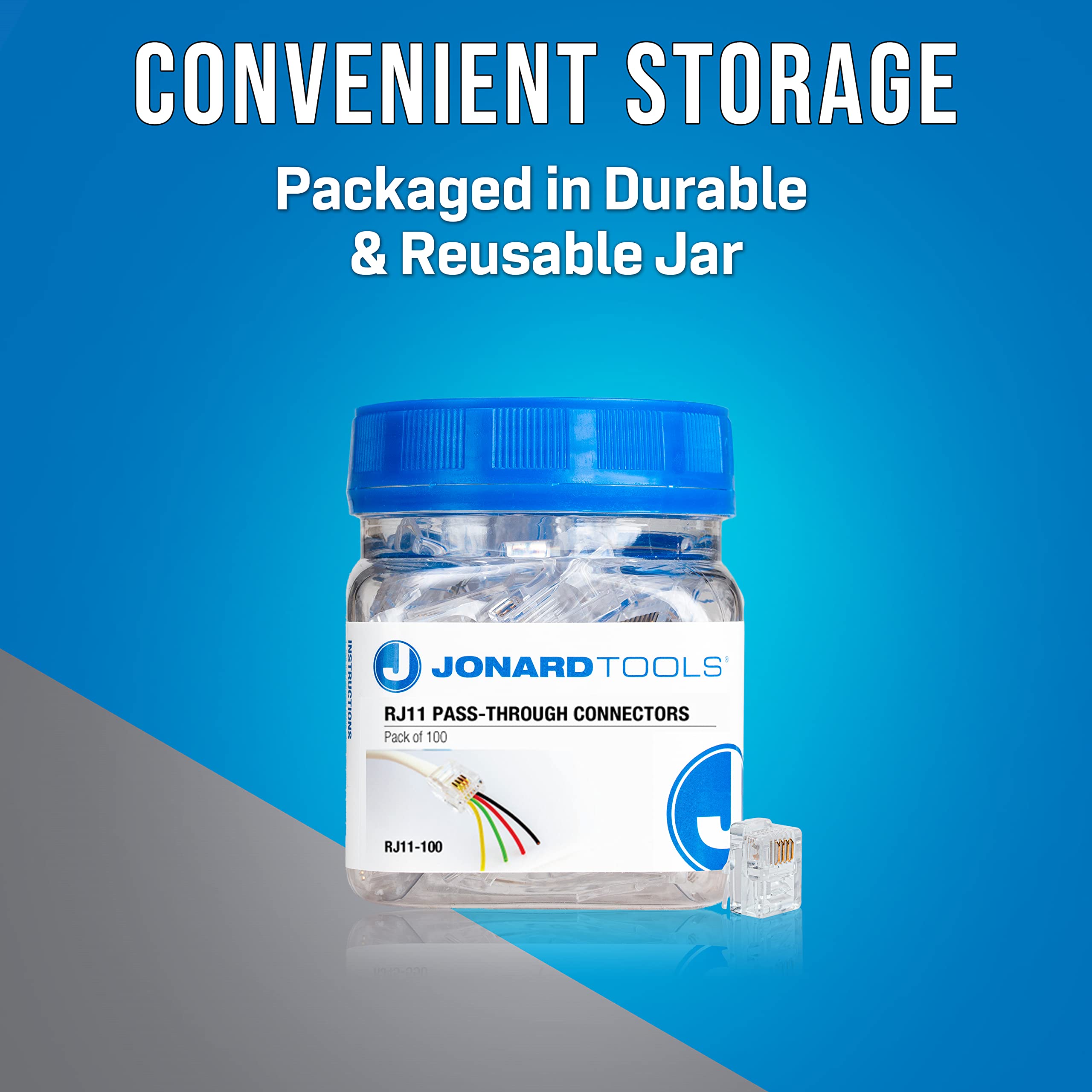 Jonard Tools Conectores de paso RJ11-100 RJ11 para cables telefónicos redondos CAT3 (paquete de 100)