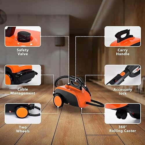 Miniatura 7 de ARLIME Limpiador de vapor multiusos con 19 accesorios, fregona de limpieza para alfombras, automóviles, pisos con tanque de 1.5 L y cable de