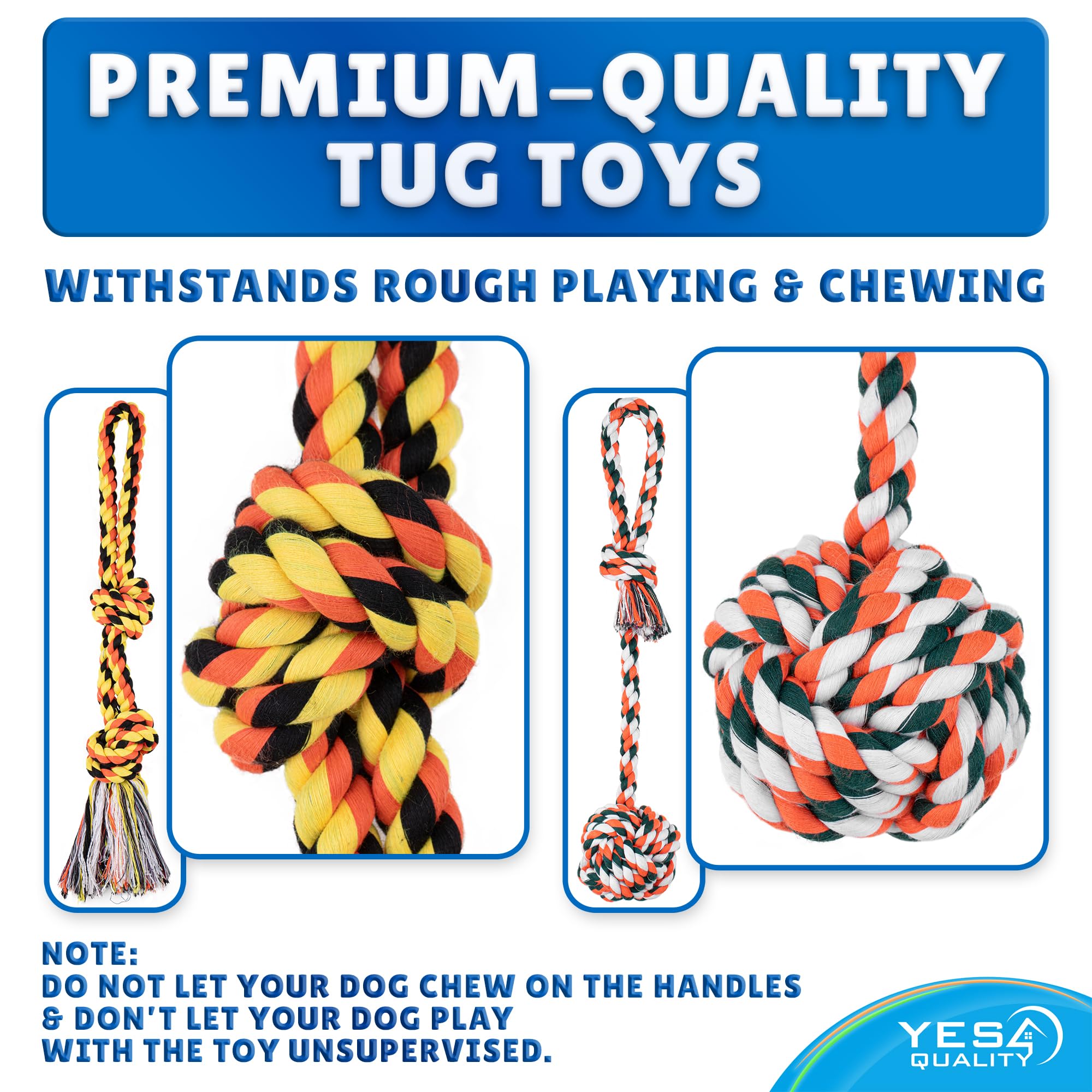 Yes4Quality Bungee Giocattolo da Appendere per Cani, Corda Interattiva Blu da Rimorchio con Kit di Molle in Metallo e 2 Giochi in Corda, Attrezzatura per Esercizi Pesanti per Cani
