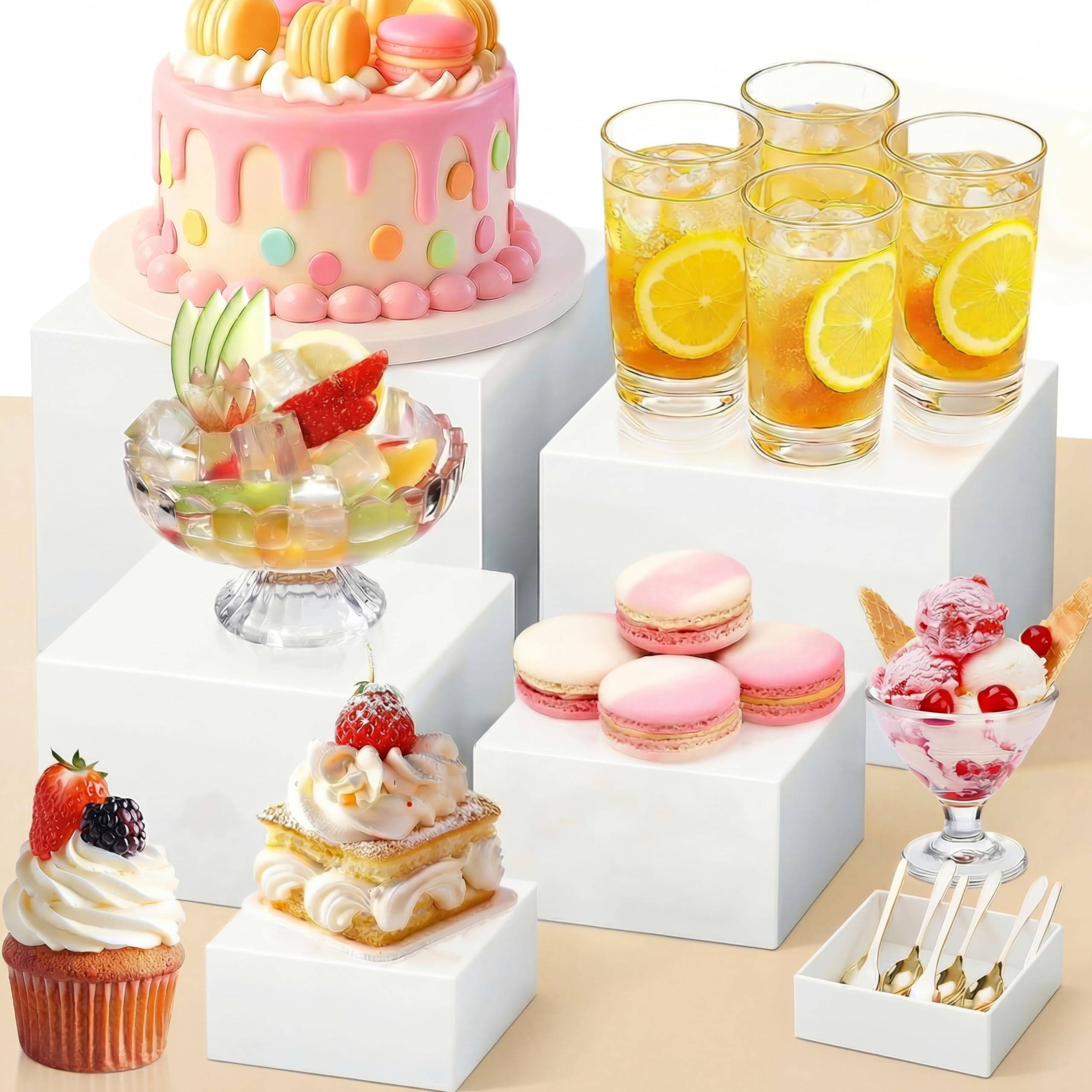 Lot de 6 Presentoir A Gateau Acrylique, 3-8 Pouces Presentoir Aperitif Buffet avec fond creux, Plateau Aperitif Mariage pour Bijoux,Figurines,Bonbons, 20.3/17.8/15 .2/12.7/10.2/7.6cm