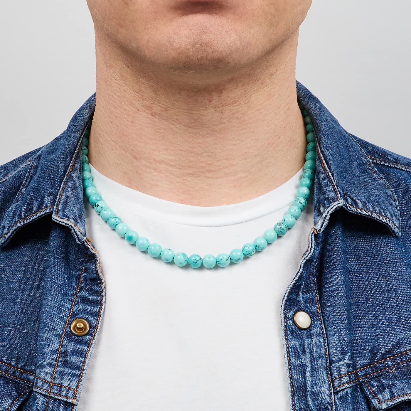 Collar de Cuentas para Hombre | Collar de Cristal Curativo de Piedras preciosas Naturales para Hombres hecho a Mano Para Hombres (azul turquesa)