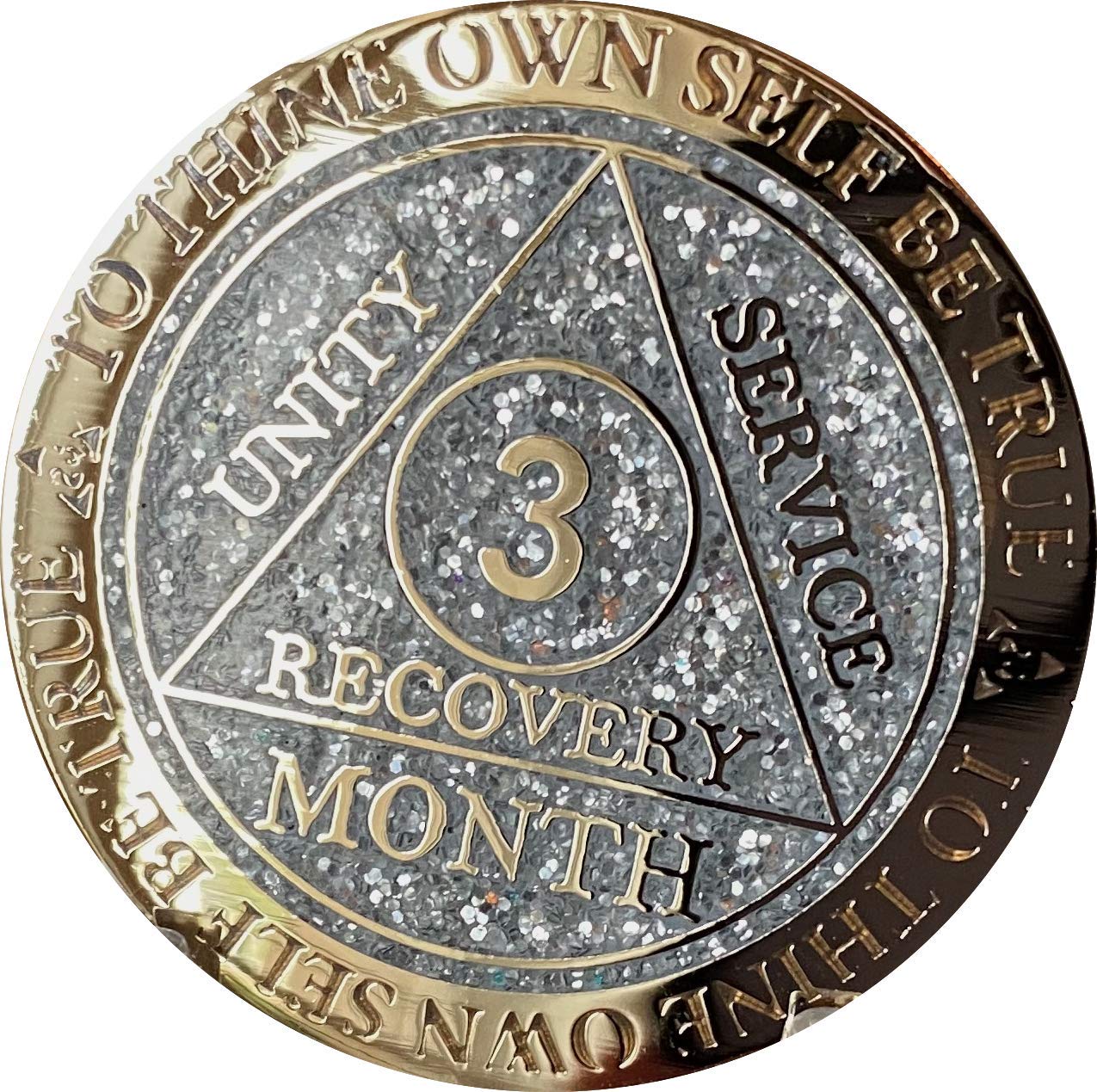 3 Month AA Medallion Reflex Silver Glitter And Gold Plated 90 Day Chip