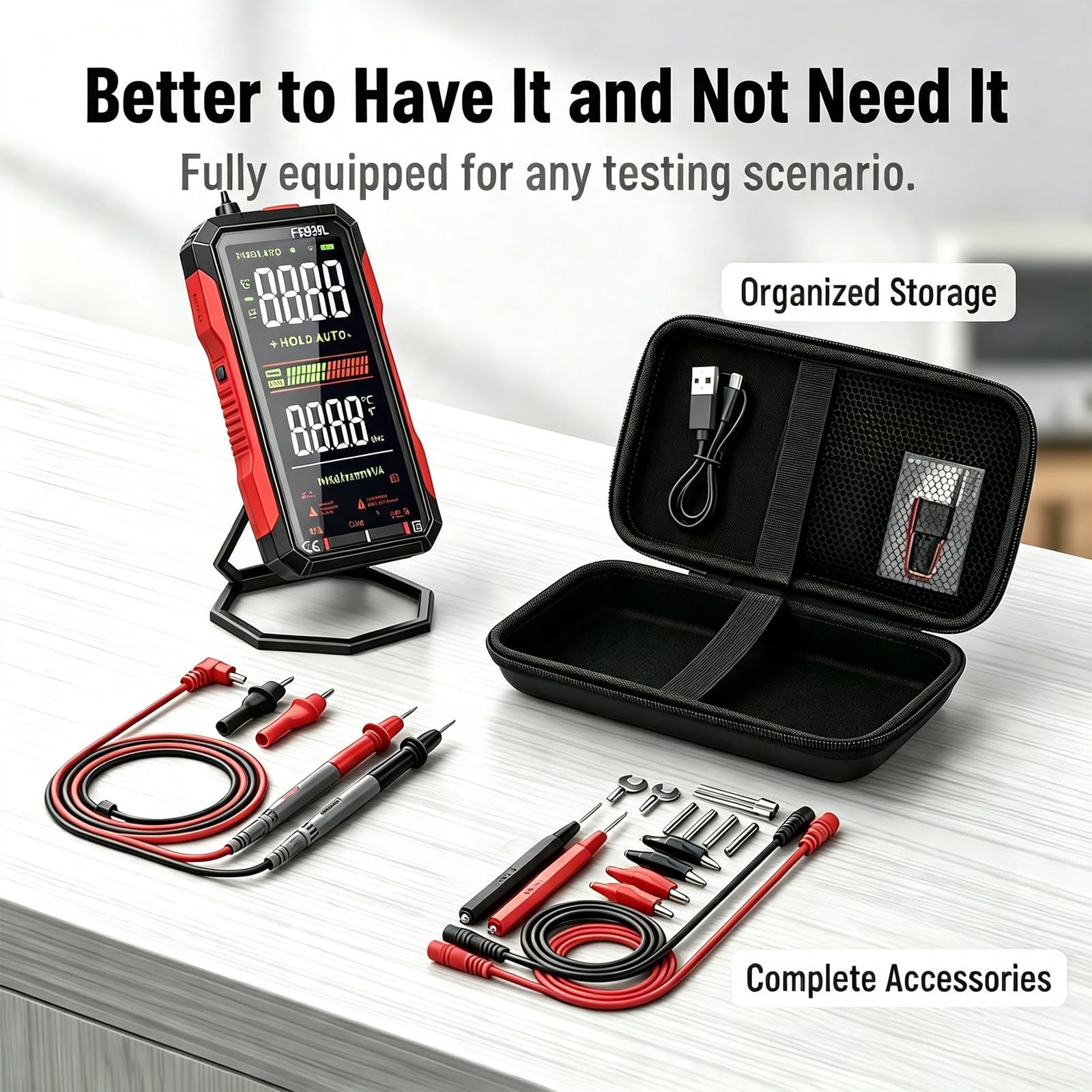 Digital Multimeter FS899L Upgraded - USB Rechargeable with Stand — Amazon image 2