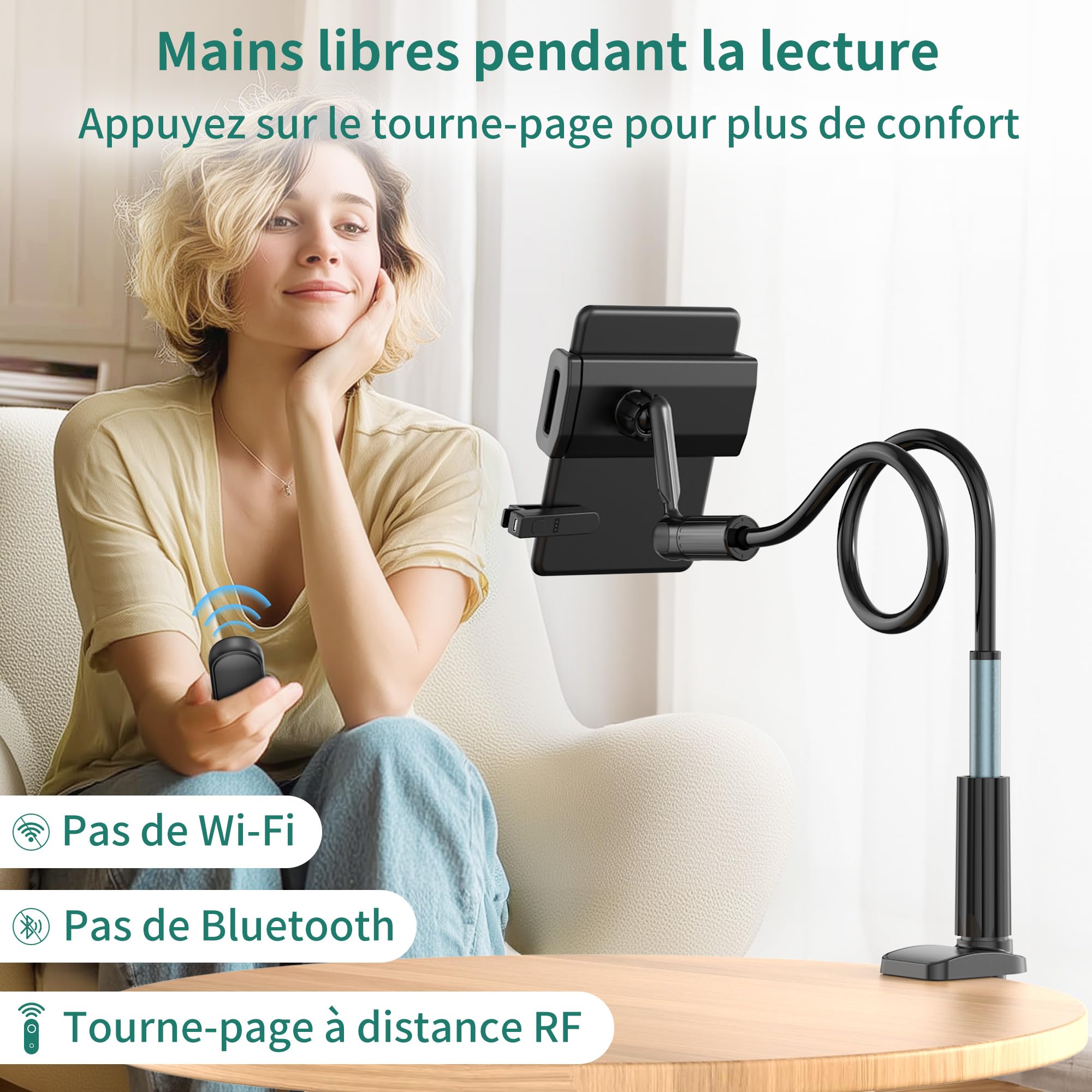 PlusAcc Télécommande Tourner pour Kindle – Support à col de Cygne pour Lire des Livres électroniques, Accessoire pour Tourner Les Pages au lit, adapté au Kindle Paperwhite/Oasis/Kobo
