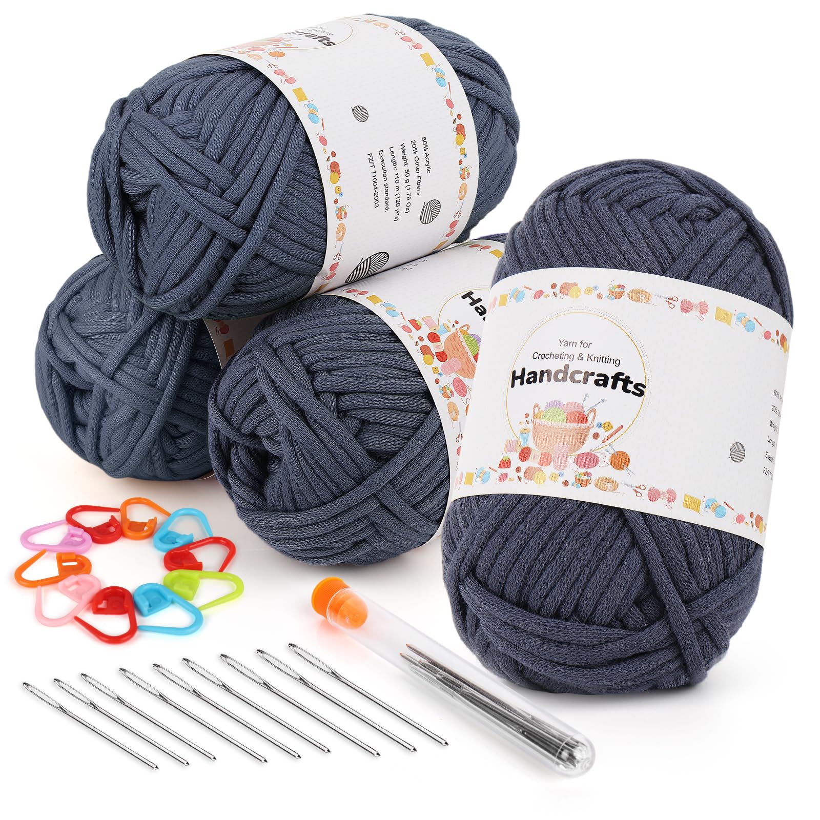 Aeelike 200g Dicke Wolle zum Stricken, Garn zum Häkeln mit gut Sichtbaren Maschen, Einfaches Chunky Strickwolle für Anfänger, Kein Geteiltes Sperriges Baumwollgarn, Cowboyblau Yarn Textilgarn