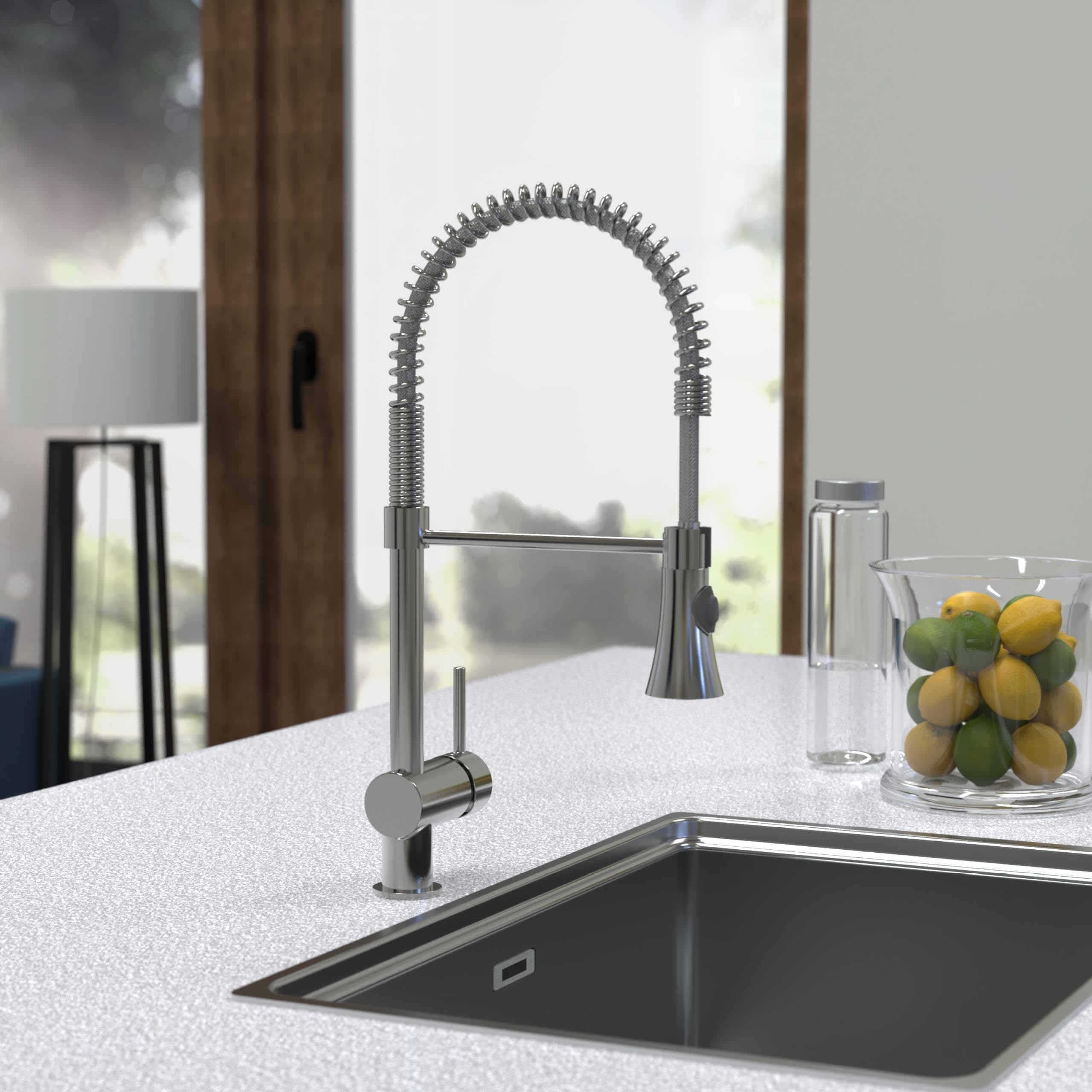 SCHÜTTE 79155 CORNWALL Küchenarmatur, Einhebelmischer mit ausziehbarer Geschirrbrause, 360 Grad schwenkbare Spültischarmatur, Spiralfeder Mischbatterie für die Spüle, Wasserhahn Küche, Edelstahloptik