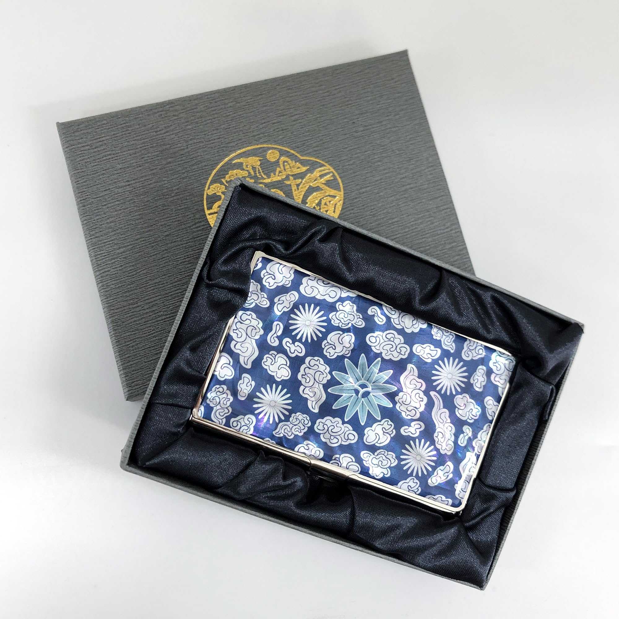 Madreperla Porta biglietti da visita porta carte di credito porta nome portafoglio da viaggio Art Painting Design metallo acciaio inossidabile inciso sottile borsa tasca contanti portafoglio soldi,