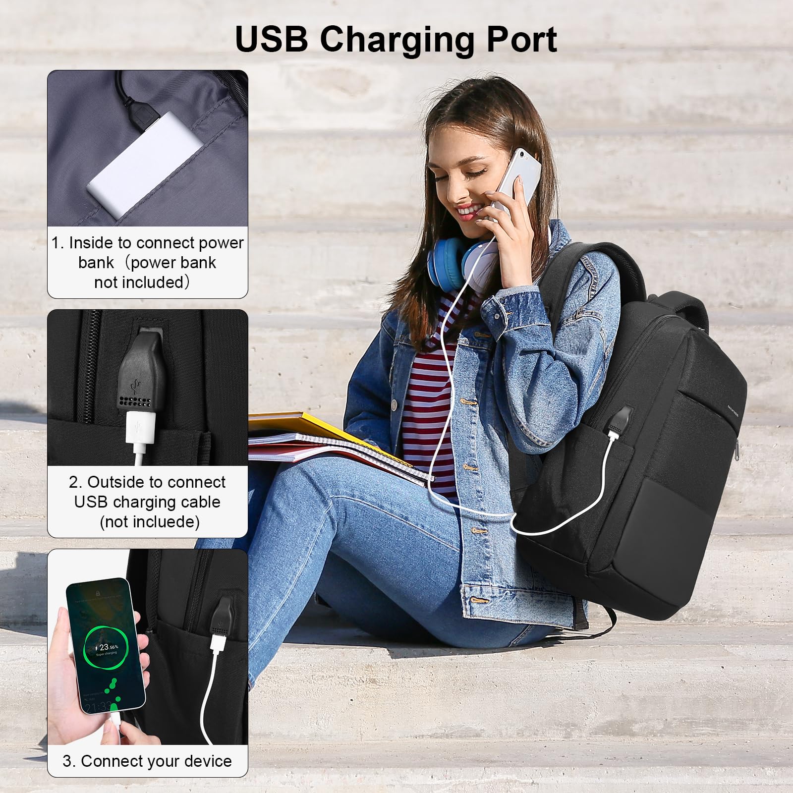 HOMIEE Zaino PC Portatili, Zaino Antifurto Impermeabile Con porta USB, Zaino per Computer Affari da 15.6 Pollici Notebook, Zaino Lavoro Uomo Donna per Casual Scuola Viaggio