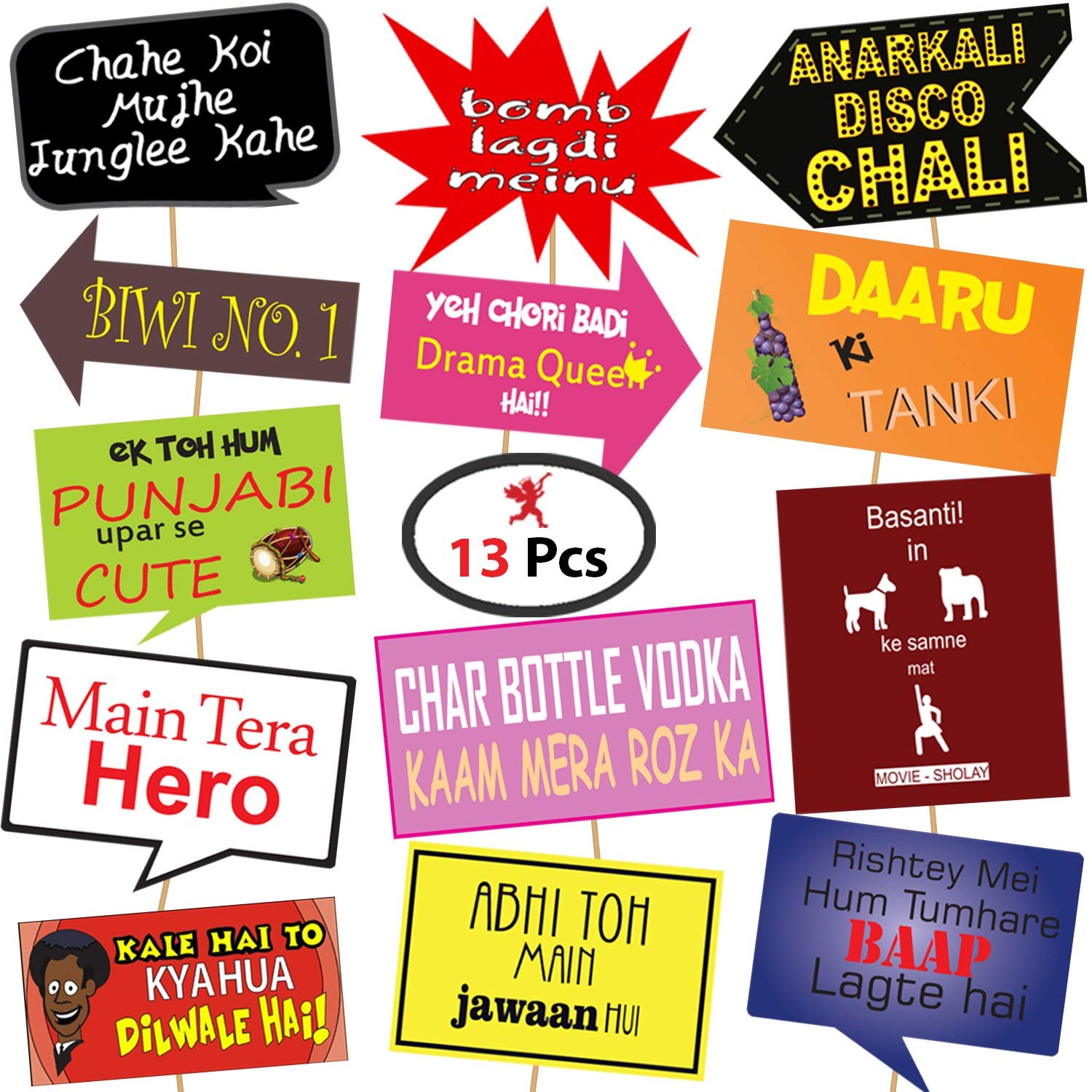 BPA funny Photo Booth Props, (13 Pieces) for Birthday,Anniversary,Wedding, Baby Shower Props