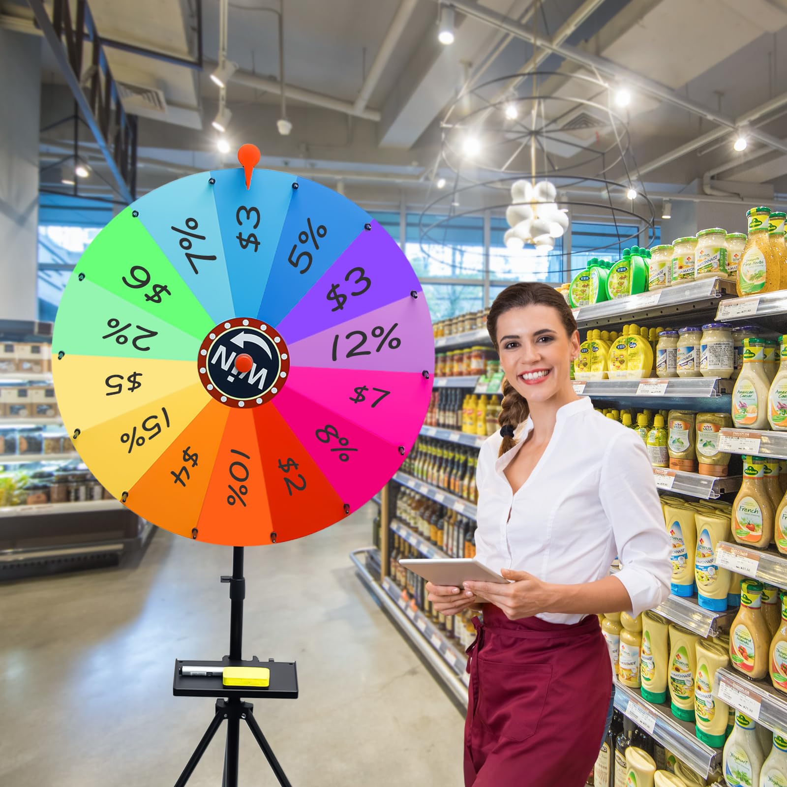 Grande Roue de la Fortune avec Trépied Hauteur Réglable 95-150cm Roue de Loterie avec Gomme et Marqueur Roue de Prize Wheel pour Fêtes Anniversaires Mariages Pendaisons de Crémaillère Noël (2#)
