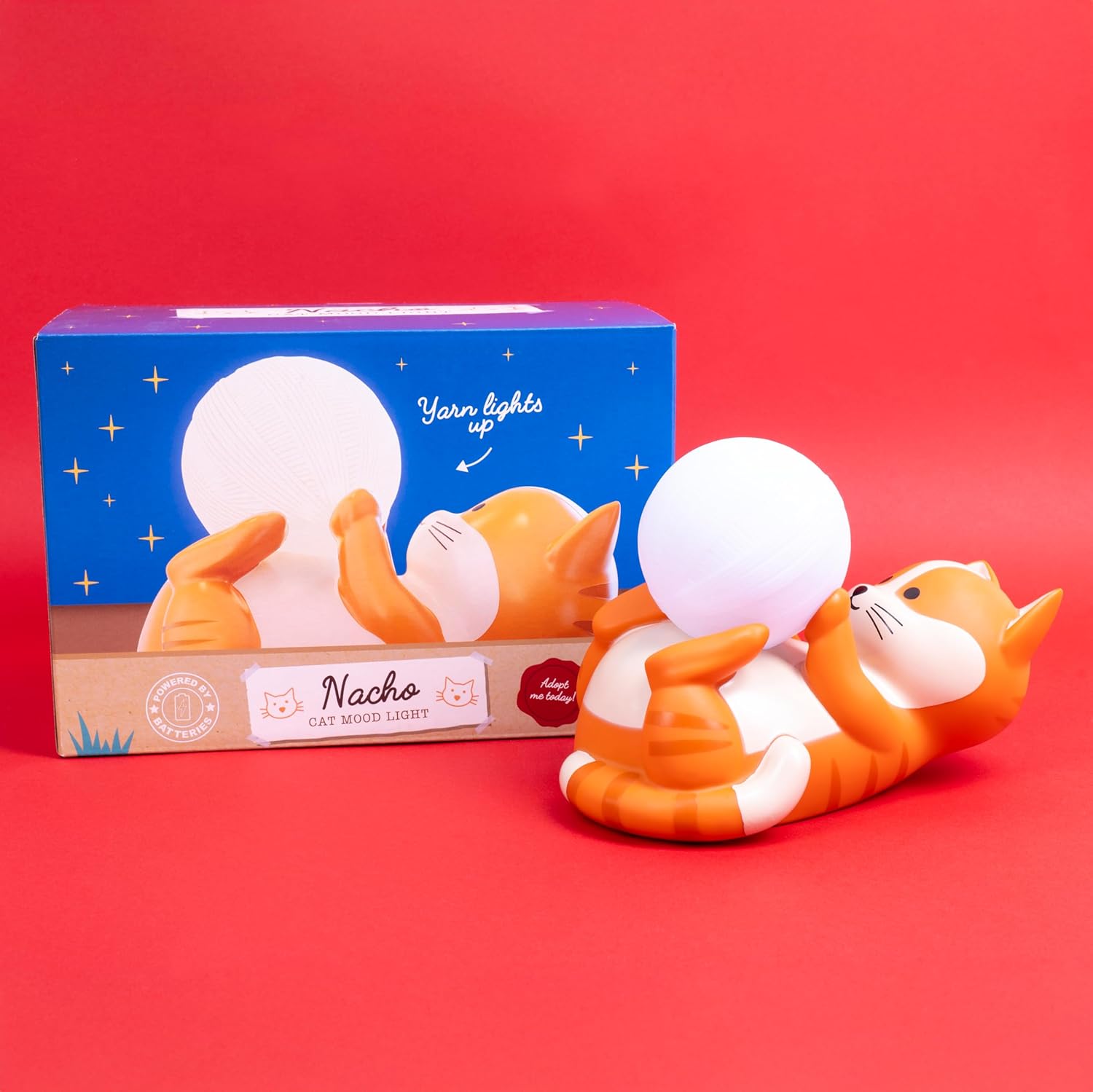 Fizz Creations Nacho The Cat Mood Light Adorable Kawaii Cat Silhouette Night Light, Soft Glow Battery-Operated Mood Lamp, Compact Decorative Light, Home Décor