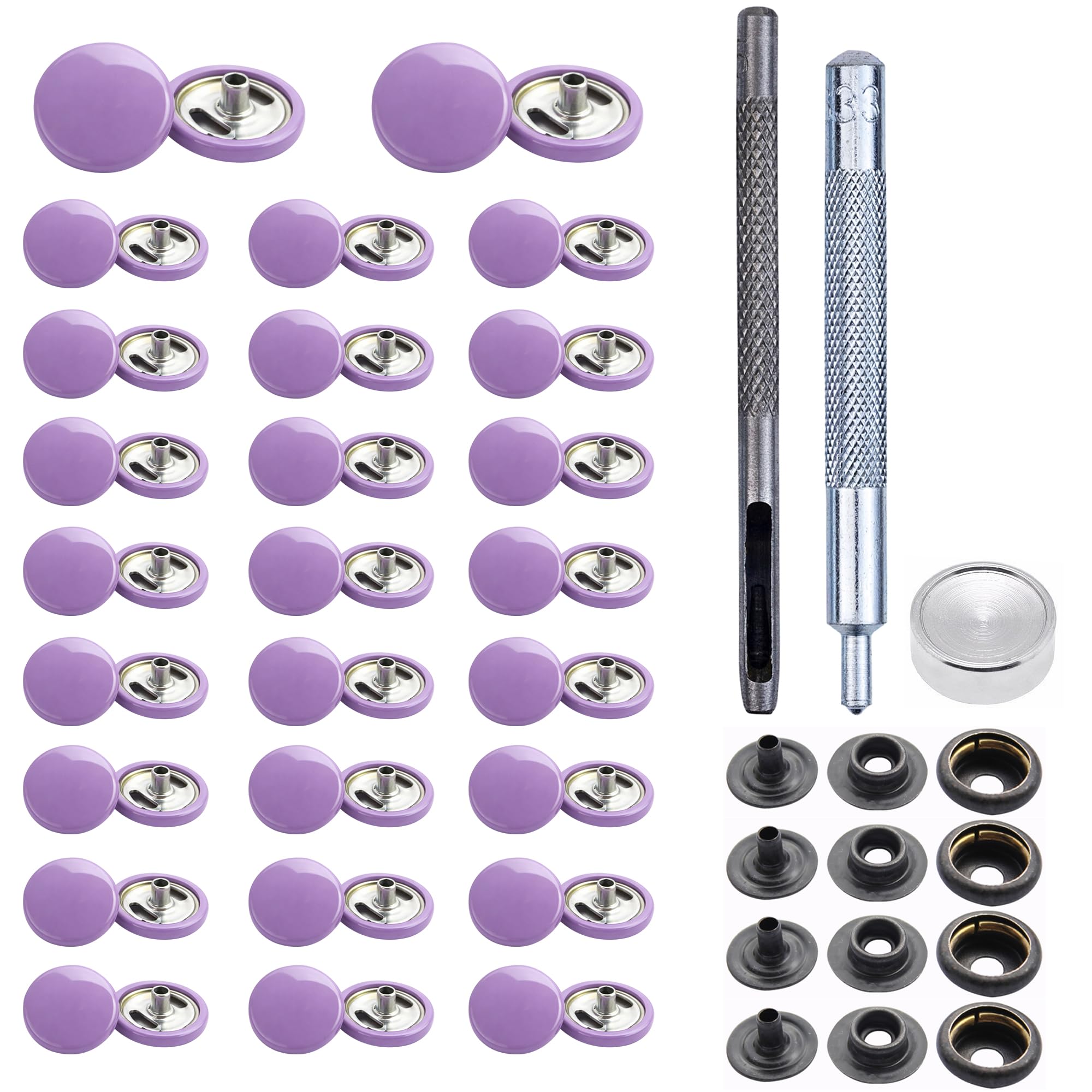 Trimming Shop 15mm Botones a Presión 4 Parte, Durable y Ligero Metal Cierres con Mano Fijación Herramienta para Jeans, Cuero, Tiras Costura Proyectos, Ropa Reparación - Lila Morado, 500pcs