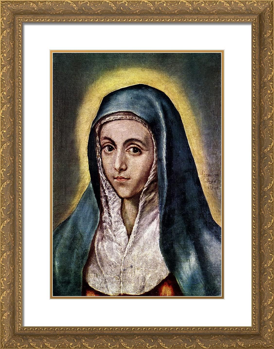 ArtDirect El Greco 19x24 Gold Ornate Framed Art Print with Double Matting Titled: Virgin Mary
