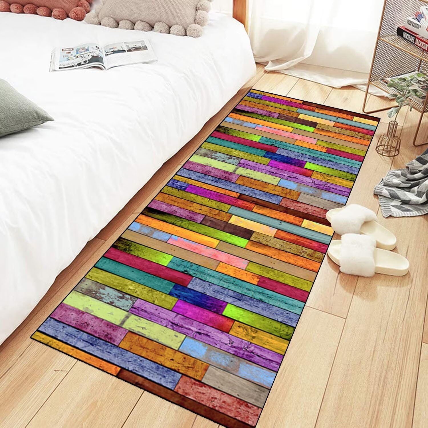 Teppich Läufer Flur Küche rutschfest waschbar Teppichläufer Lang Bunt Streifen 90X150CM Modern Design Meterware Korridor Tepiche Esszimmer Schlafzimmer Wohnzimmer Schmutzfangmatte Küchenteppich