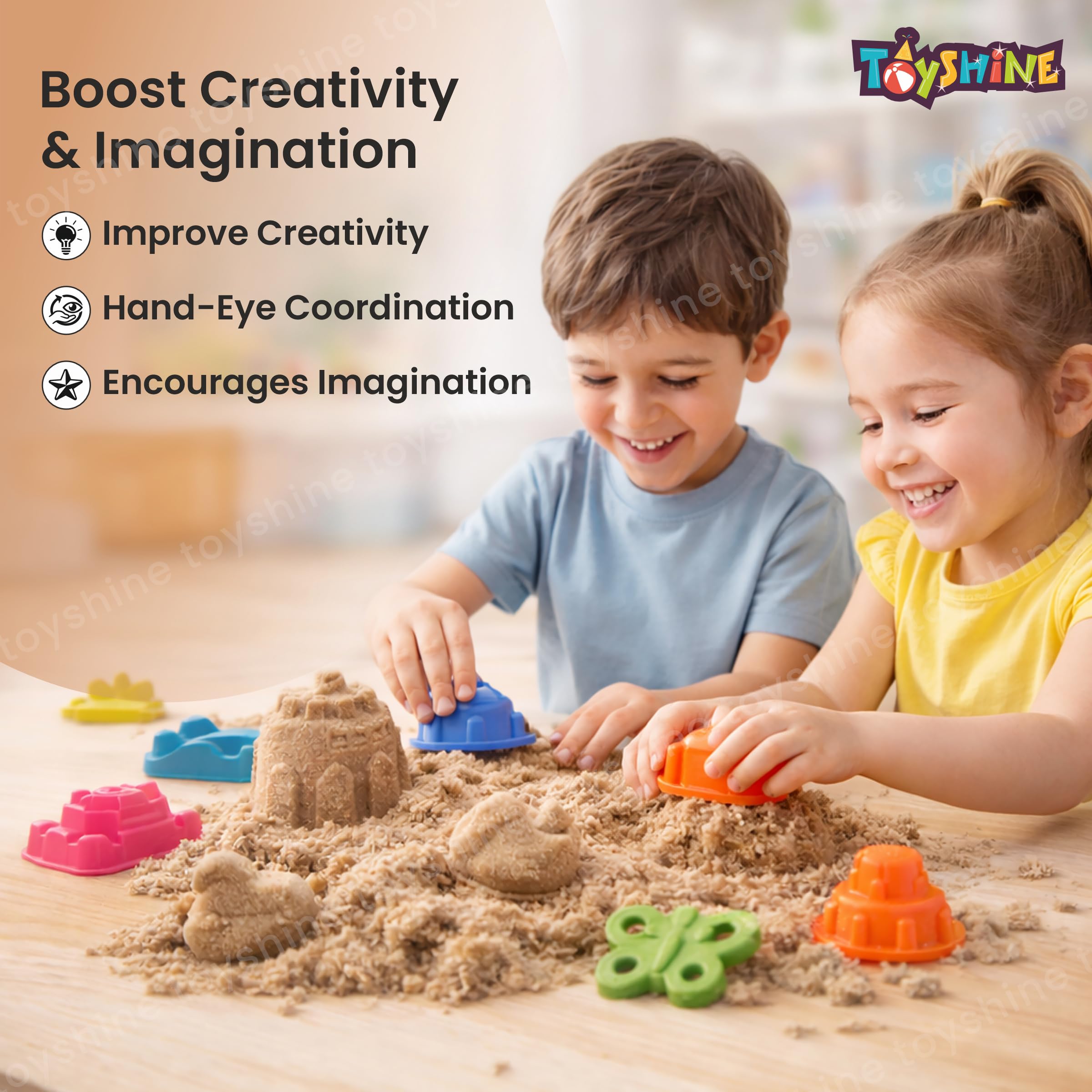Toyshine 1 Kg Creative Sand for Kids with 12 Play Molds | Kids Activity Toy Soft Sand Clay - Natural Color 3