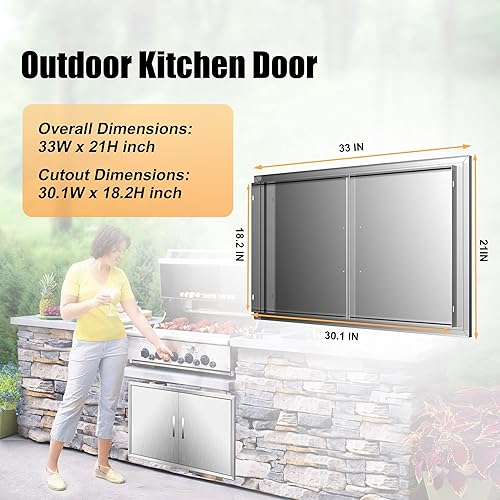 Miniatura 15 de Puertas de cocina para exteriores, 31 pulgadas de ancho x 24 pulgadas de alto, puertas de acceso dobles para barbacoa, acero inoxidable 304